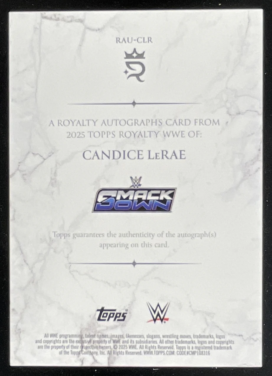 2025 Topps Royalty WWE Royalty Autographs Blue #RAU-CLR Candice LeRae Auto /25 - Image 2