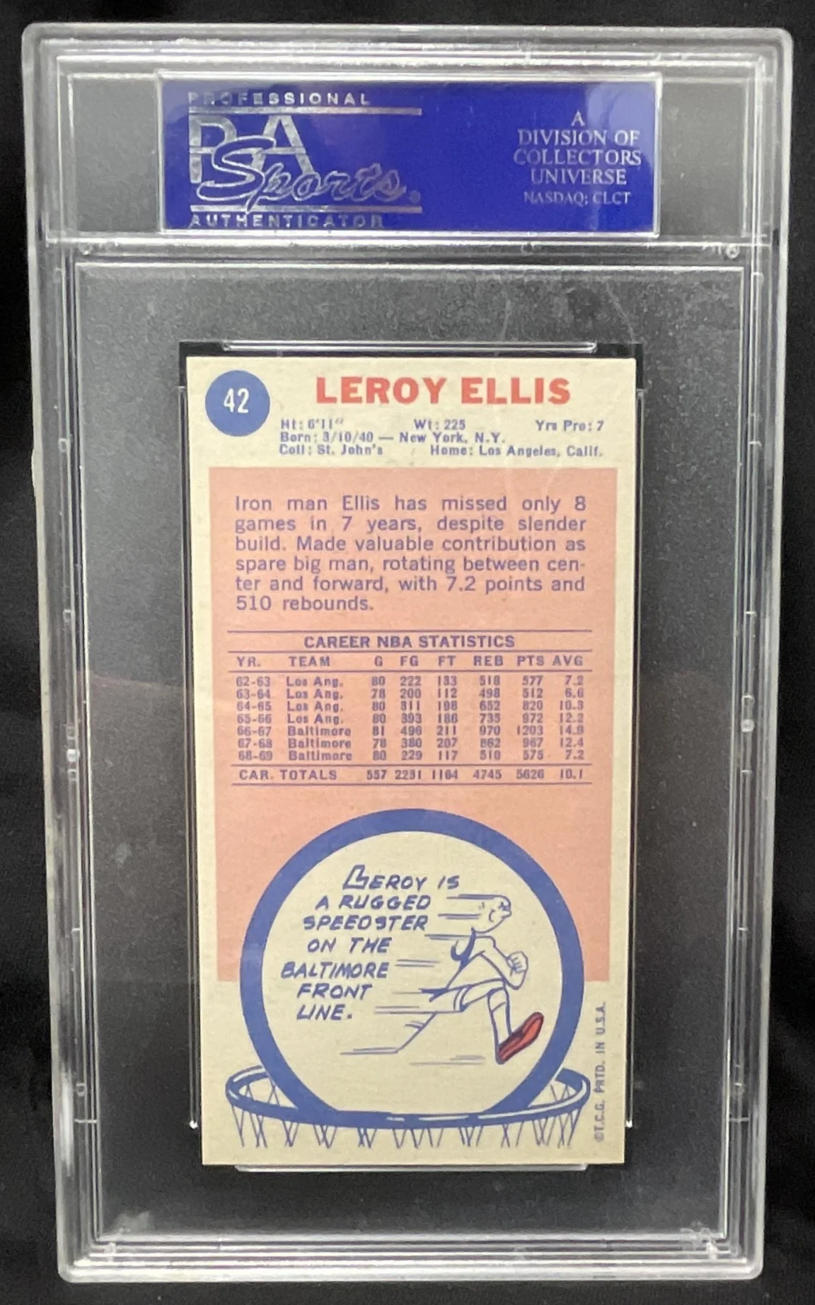 1969-70 Topps #42 Leroy Ellis RC PSA 7 - Image 2
