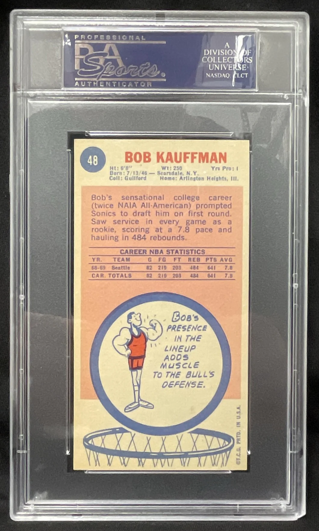 1969-70 Topps #48 Bob Kauffman RC PSA 7 - Image 2