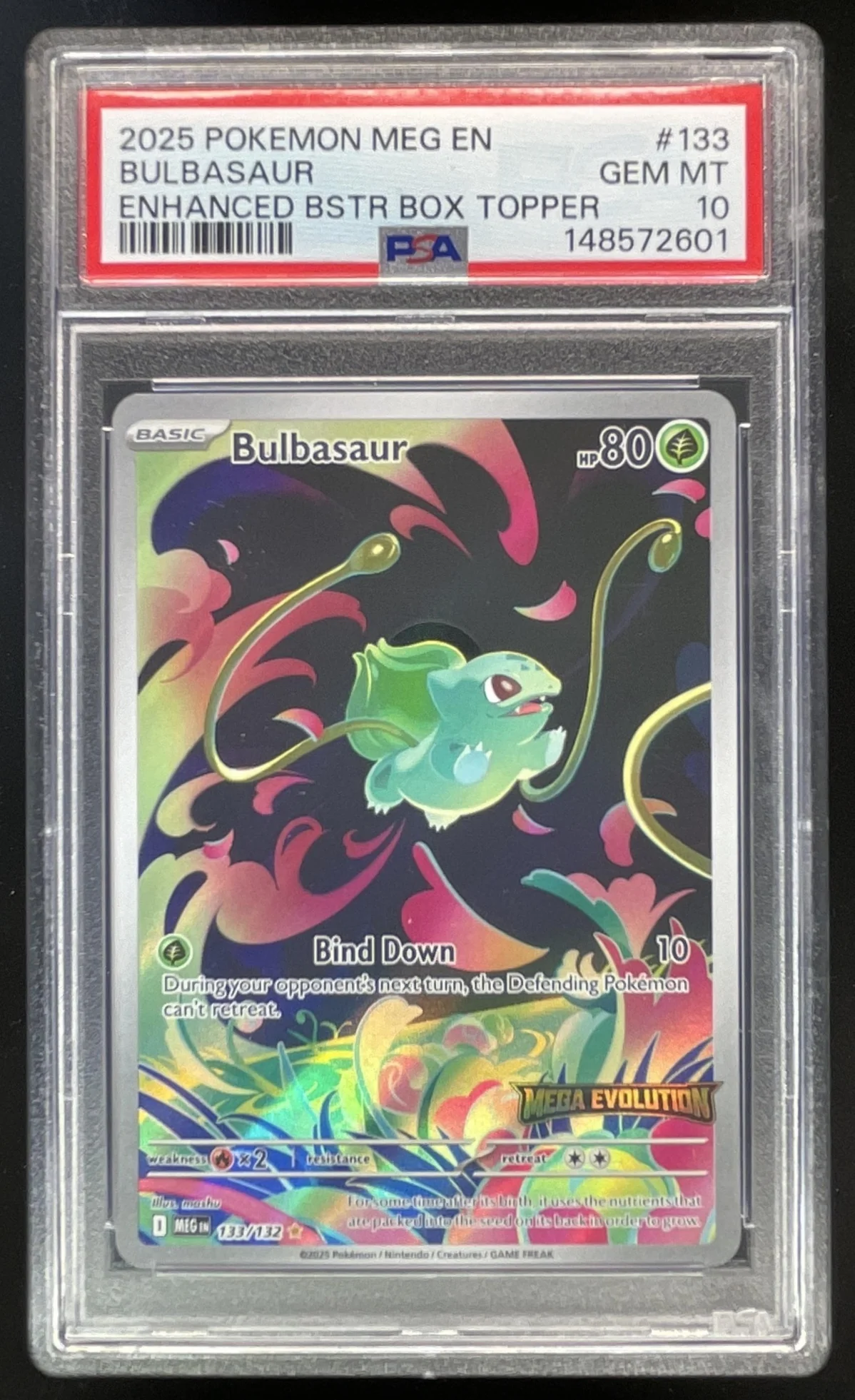 2025 Pokemon MEG EN Enhanced Booster Box Topper #133 Bulbasaur PSA 10