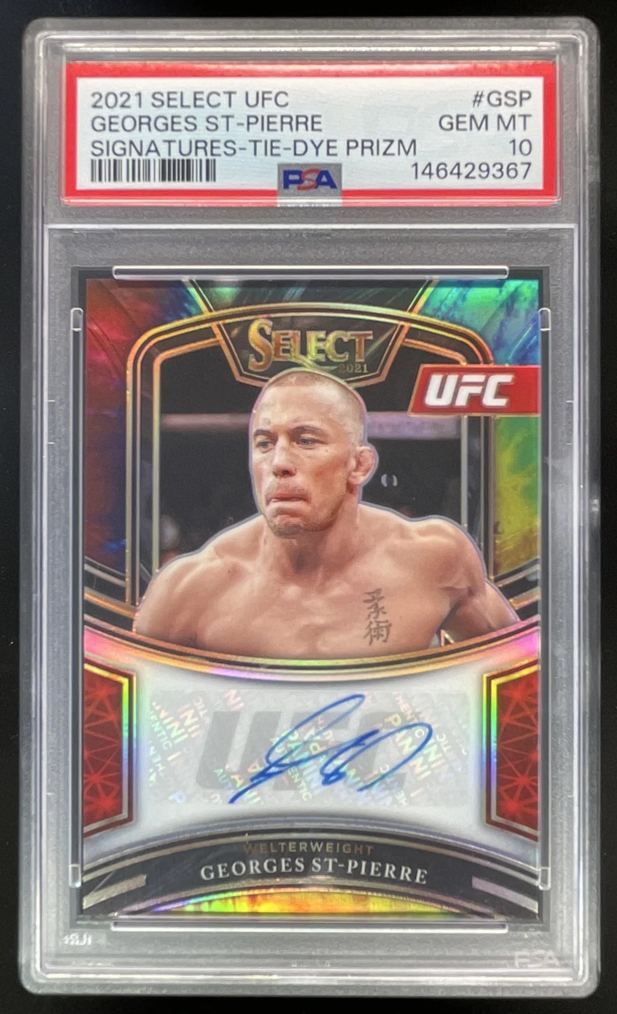 2021 Select UFC Tie Dye Prizms #SG-GSP Georges St-Pierre Auto /25 PSA 10