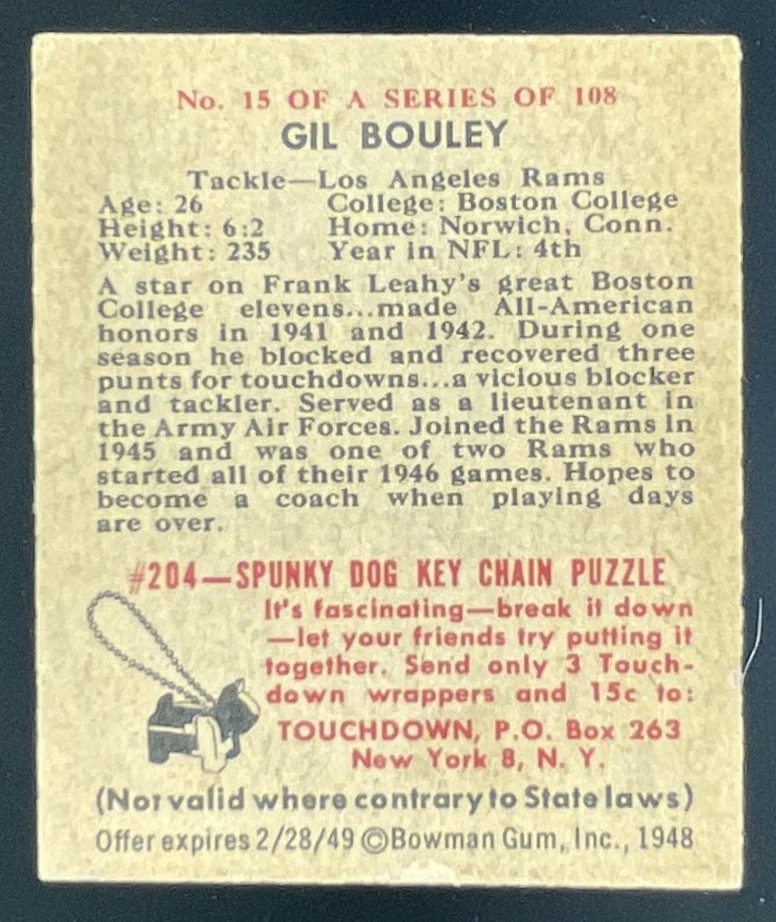1948 Bowman #15 Gil Bouley SP RC - Image 2