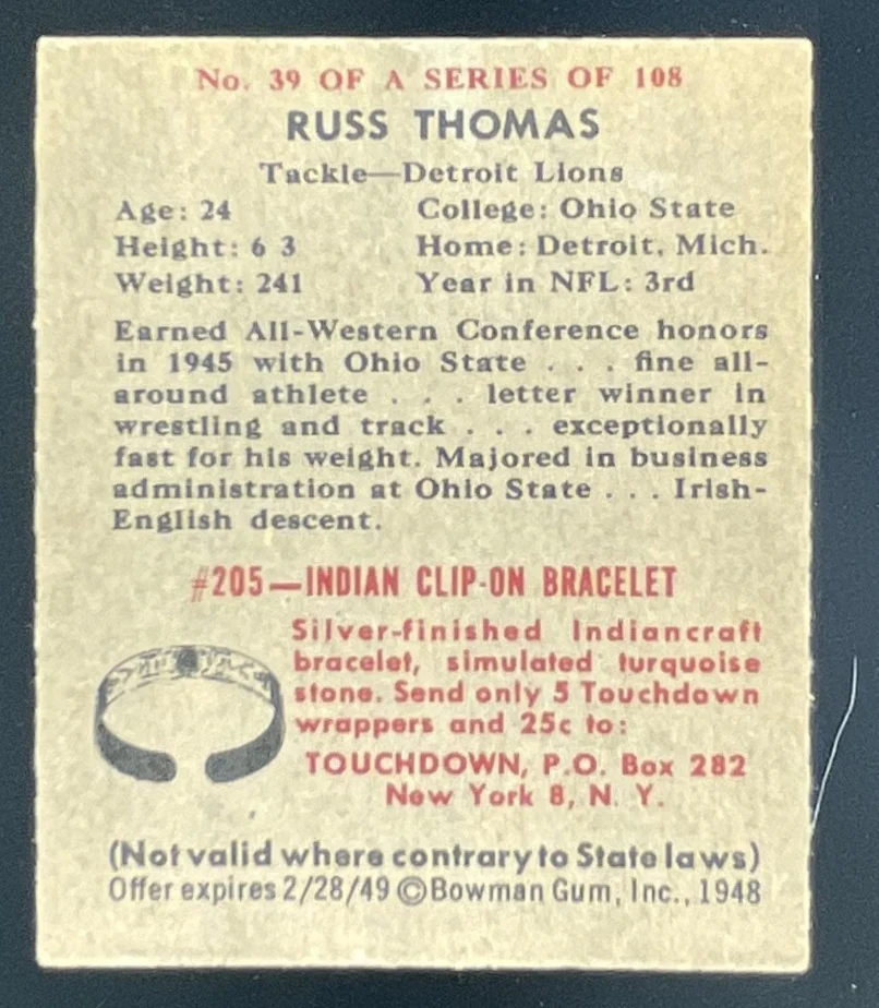 1948 Bowman #39 Russ Thomas SP RC - Image 2
