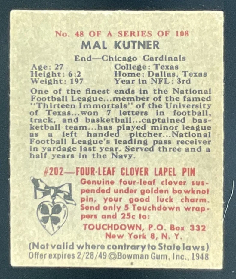 1948 Bowman #48 Mal Kutner SP RC - Image 2