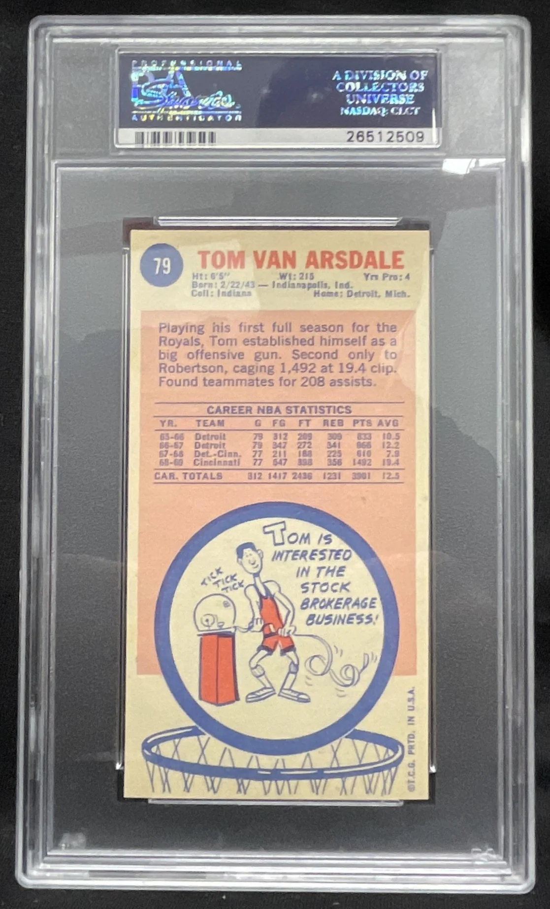 1969-70 Topps #79 Tom Van Arsdale RC PSA 7 - Image 2