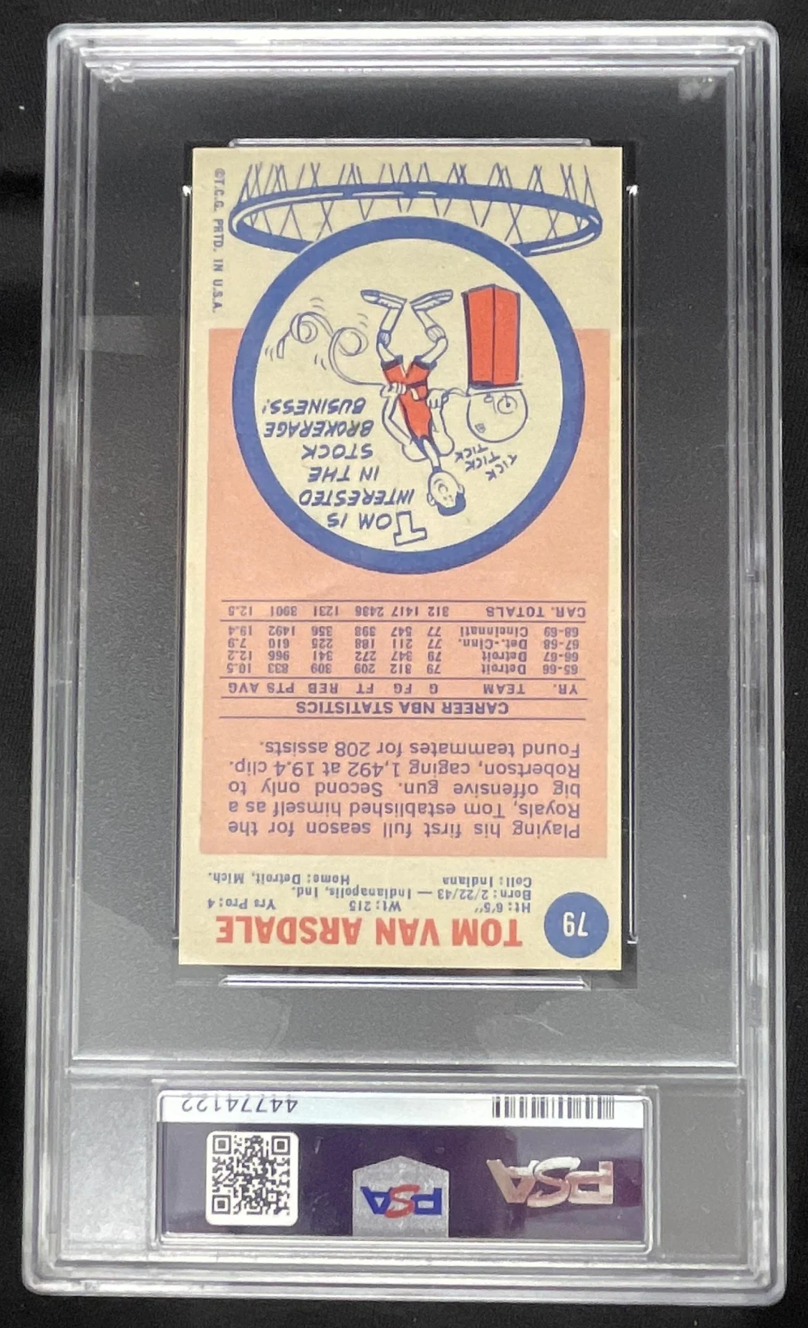 1969-70 Topps #79 Tom Van Arsdale RC PSA 7 - Image 2