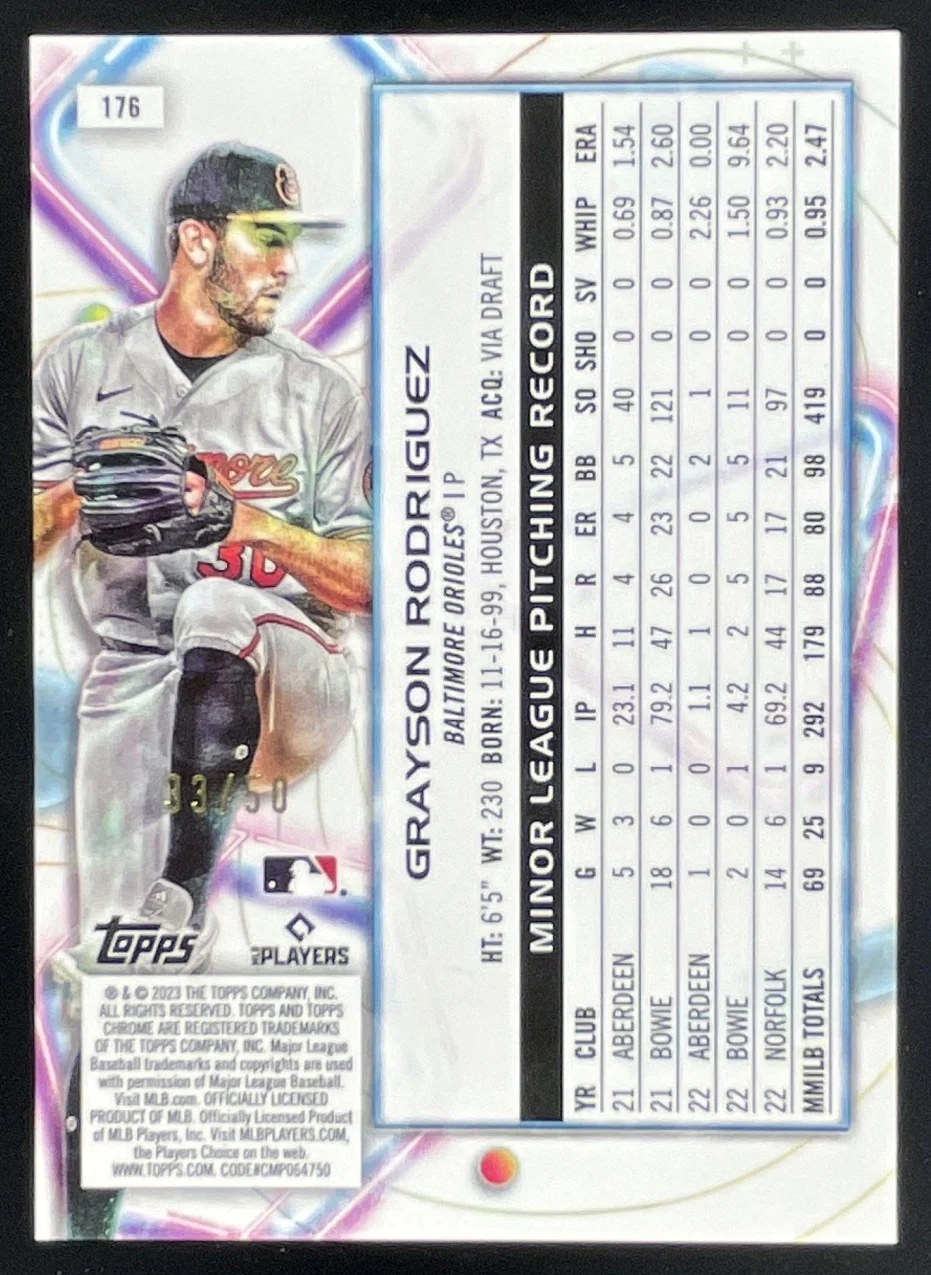 2023 Topps Cosmic Chrome Gold Interstellar #176 Grayson Rodriguez RC /50 - Image 2