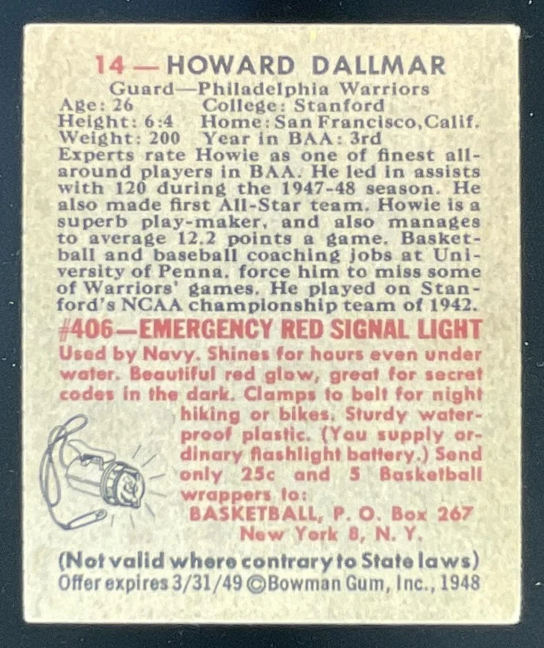 1948 Bowman #14 Howard Dallmar RC - Image 2