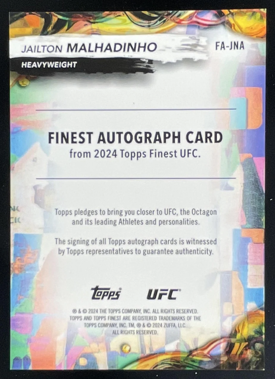 2024 Topps Finest UFC Finest Gold #FA-JNA Jailton Malhadinho Auto /50 - Image 2