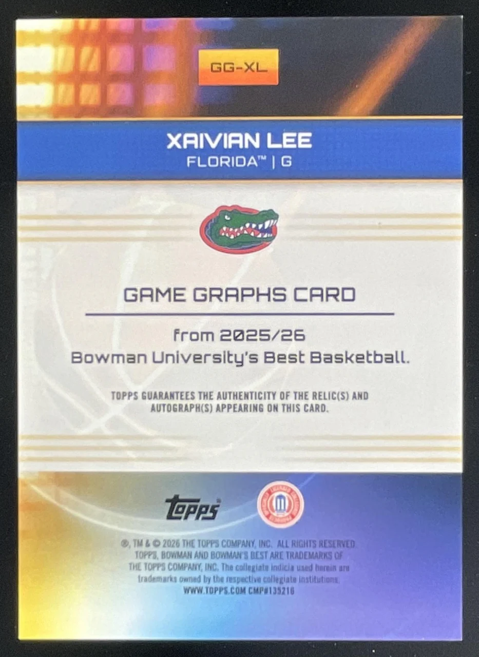 2025-26 Bowman Best University Game Graphs Gold #GG-XL Xaivian Lee Auto /50 - Image 2
