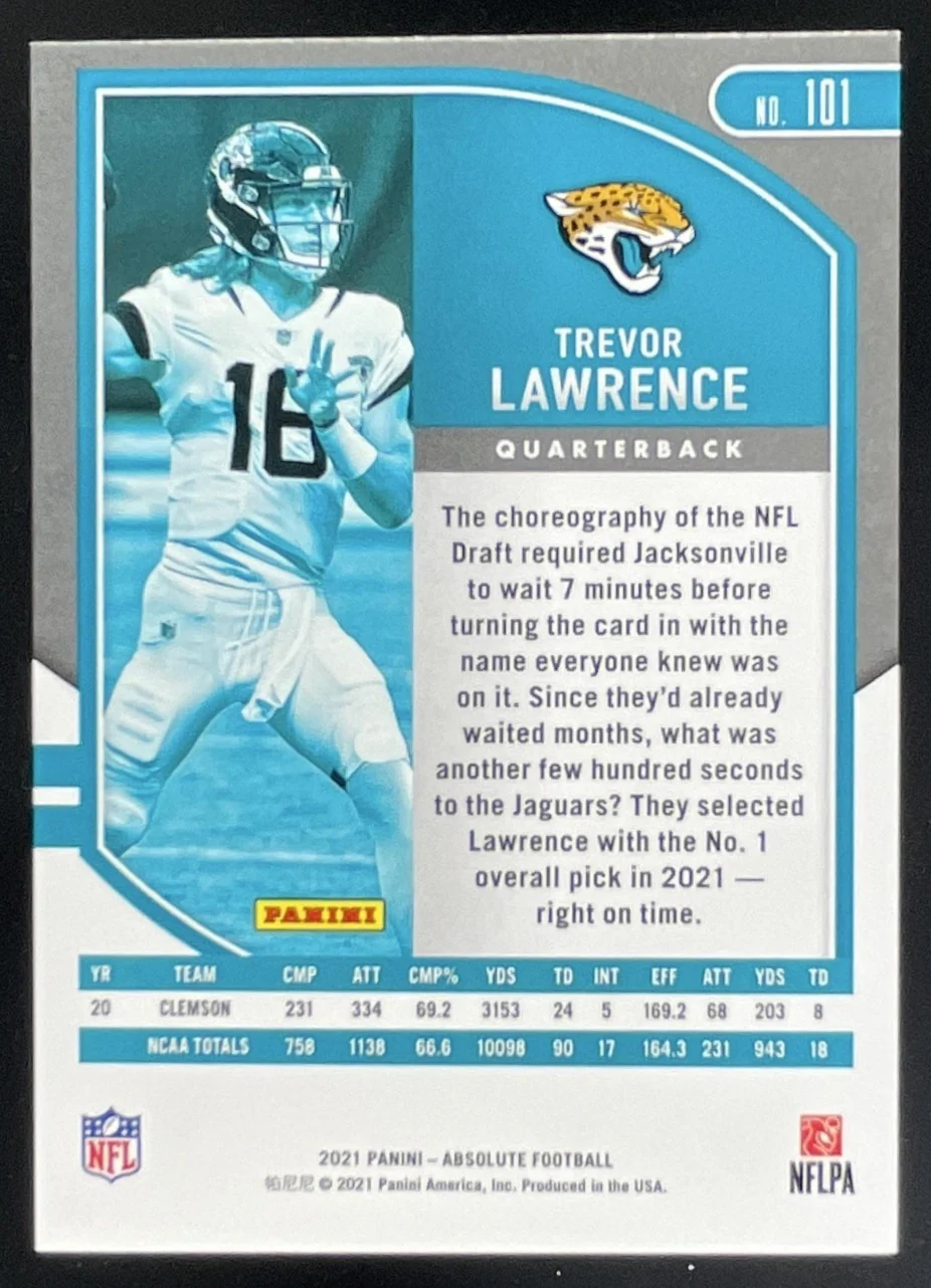 2021 Panini Absolute Spectrum Orange #101 Trevor Lawrence RC /75 - Image 2