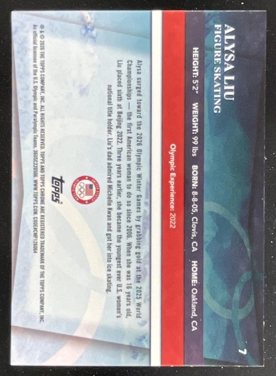 2026 Topps Chrome U.S. Winter Olympic Hopefuls Pink #7 Alysa Liu /250 - Image 2