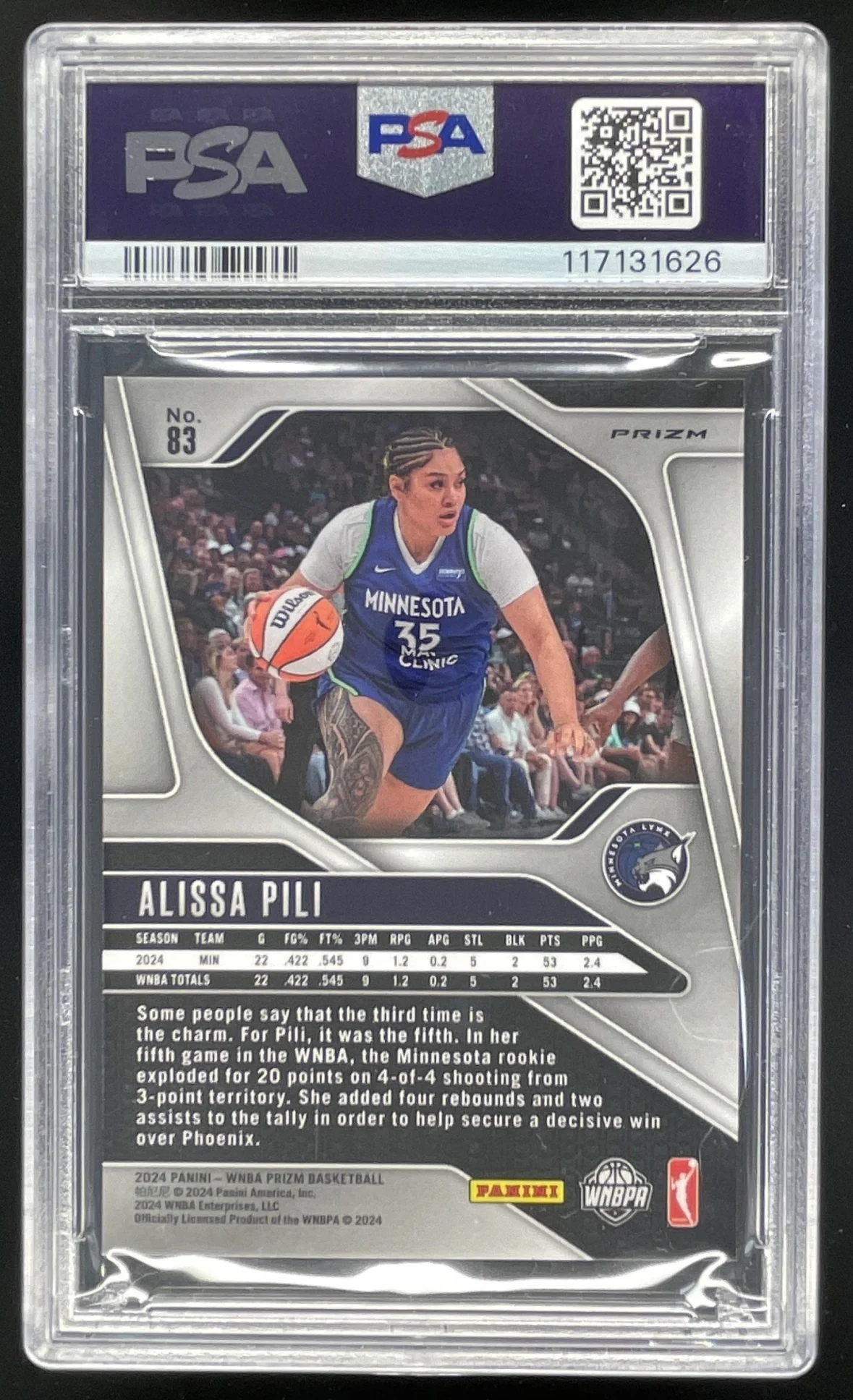 2024 Panini WNBA Prizm Snakeskin Prizm #83 Alissa Pili RC PSA 10 - Image 2