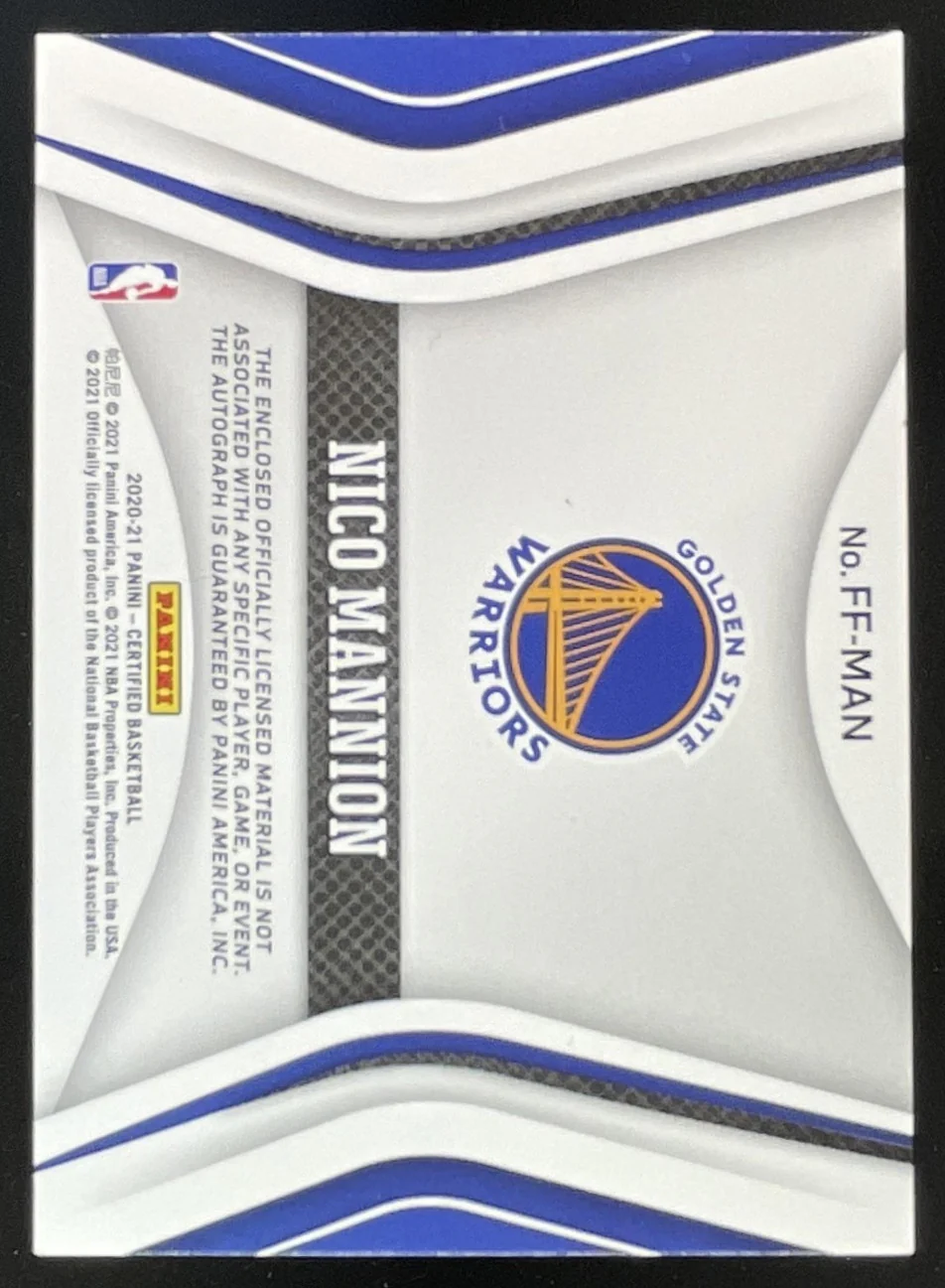 2020-21 Certified Freshman Fabric Signatures Black #MAN Nico Mannion RC Auto 1/1 - Image 2