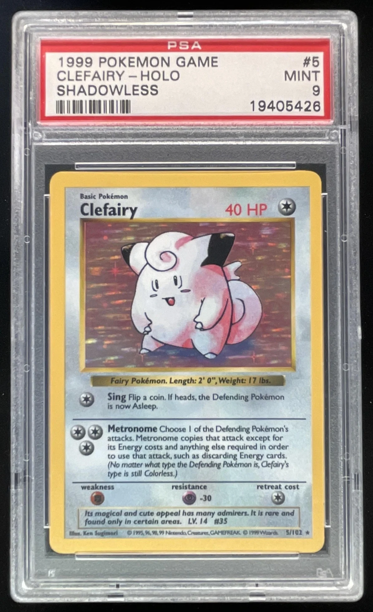 1999 Pokemon Shadowless Set #5/102 Clefairy Holo PSA 9
