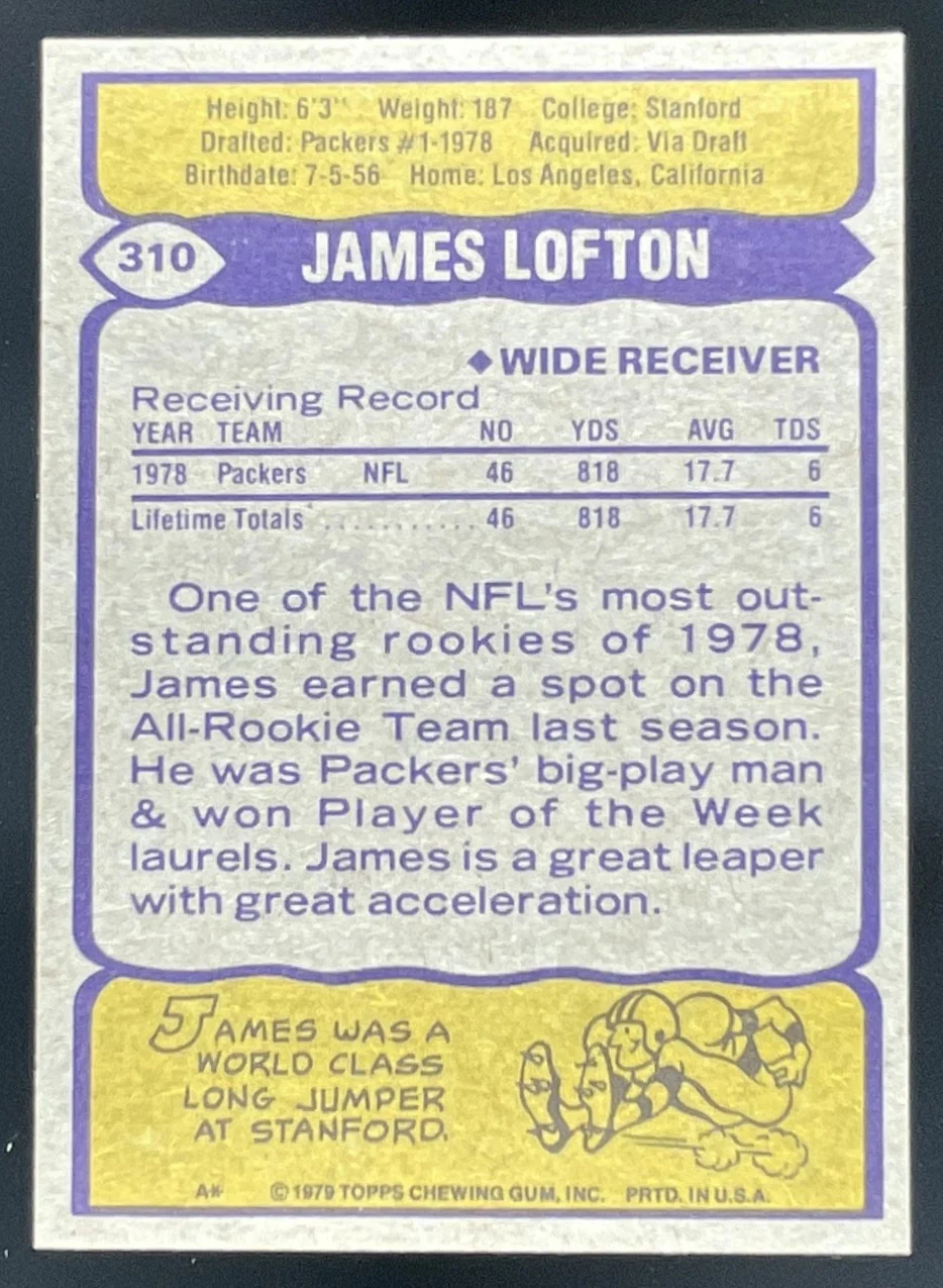 1979 Topps #310 James Lofton RC - Image 2