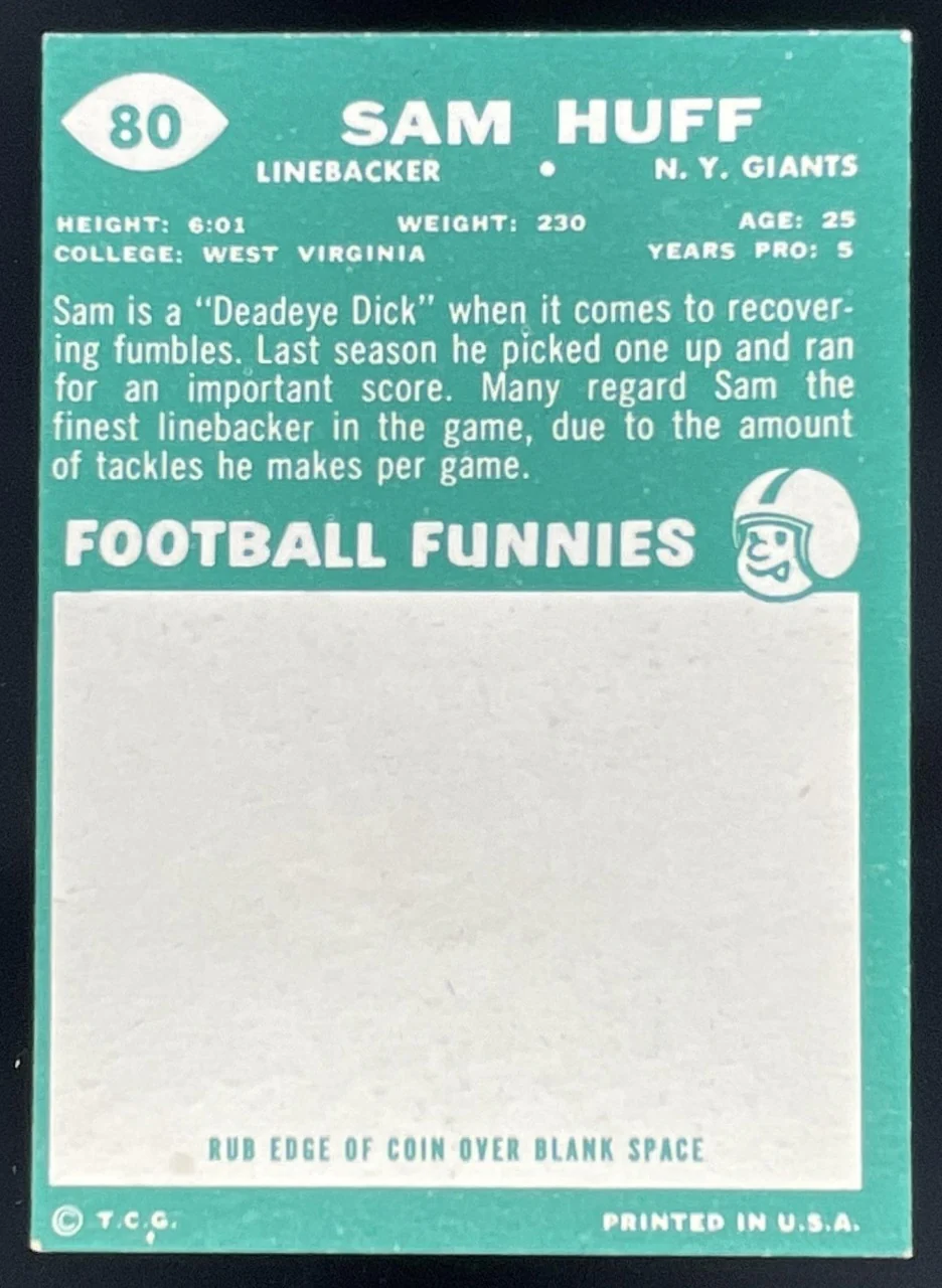1960 Topps #80 Sam Huff - Image 2