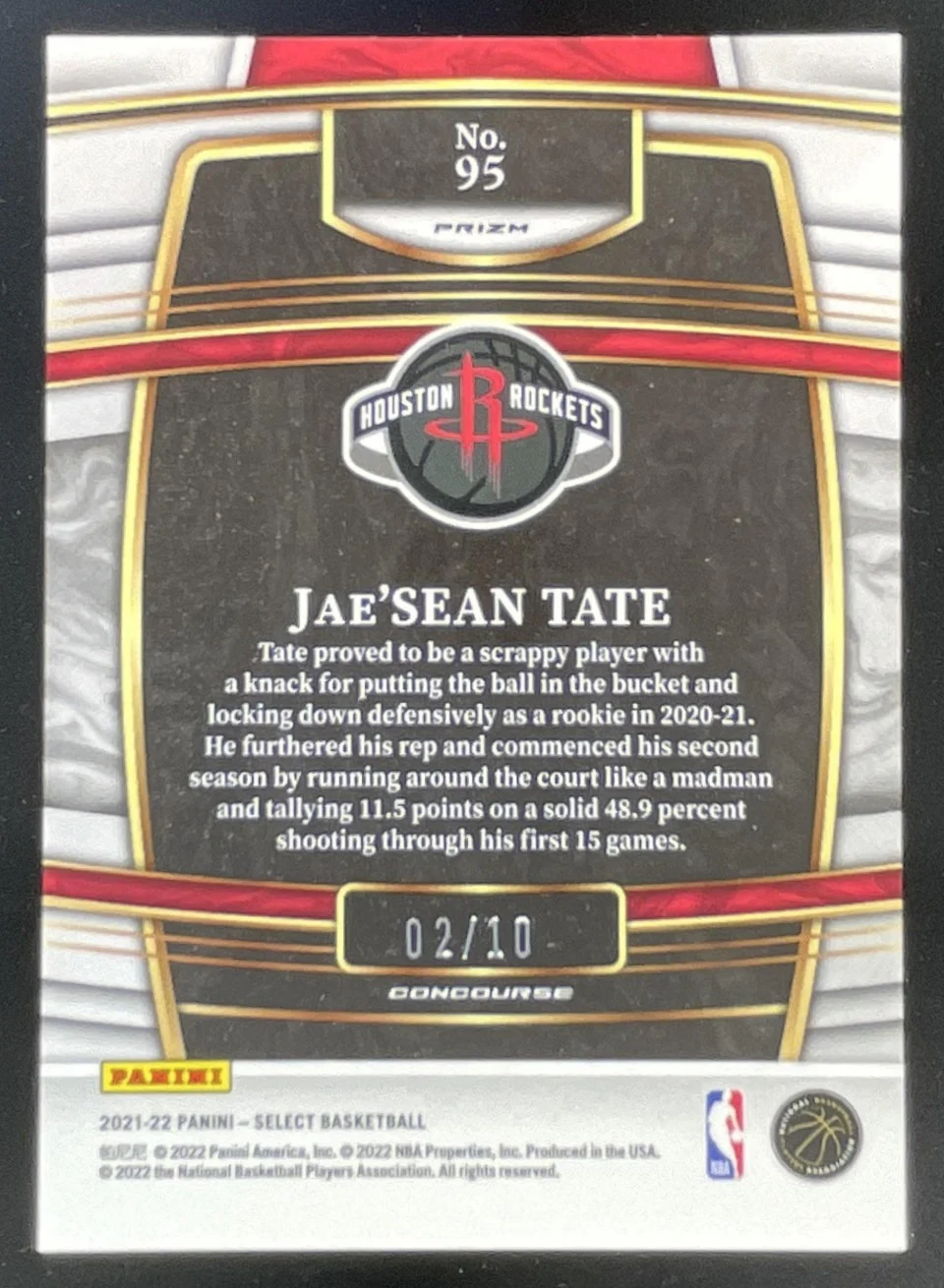 2021-22 Panini Select Gold Disco Prizms #95 Jae Sean Tate Concourse /10 - Image 2