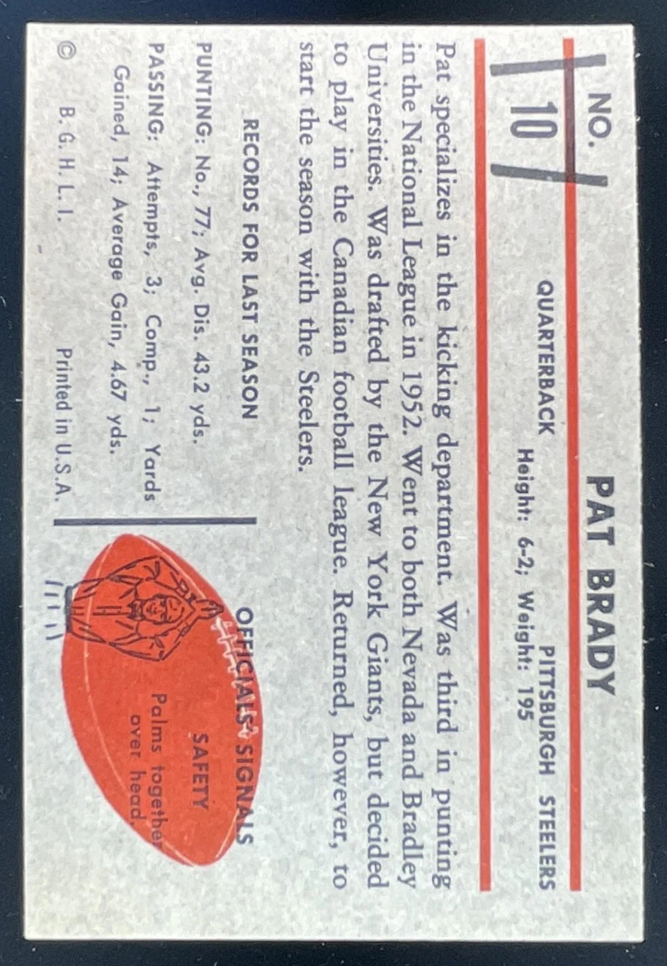 1953 Bowman #10 Pat Brady RC - Image 2