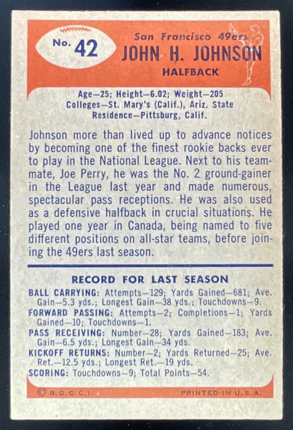 1955 Bowman #42 John H. Johnson RC - Image 2
