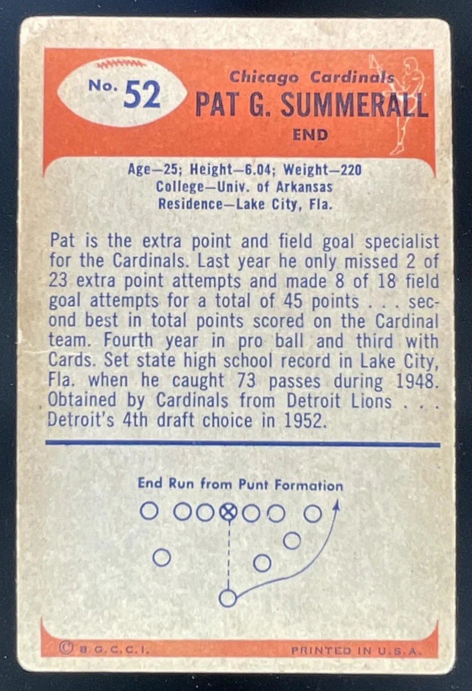 1955 Bowman #52 Pat Summerall RC - Image 2