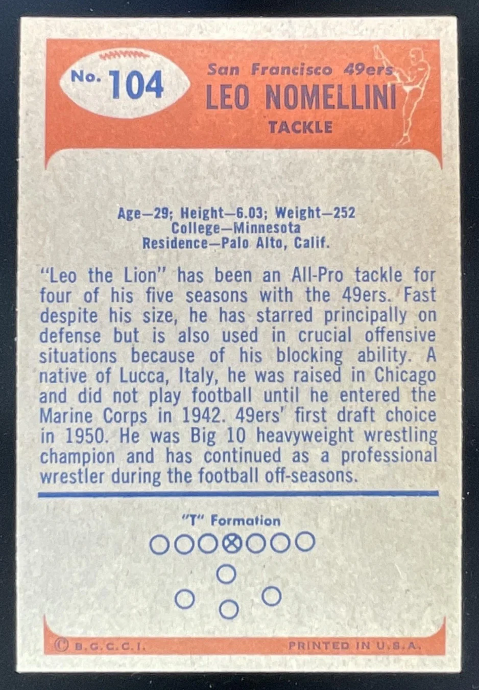 1955 Bowman #104 Leo Nomellini - Image 2