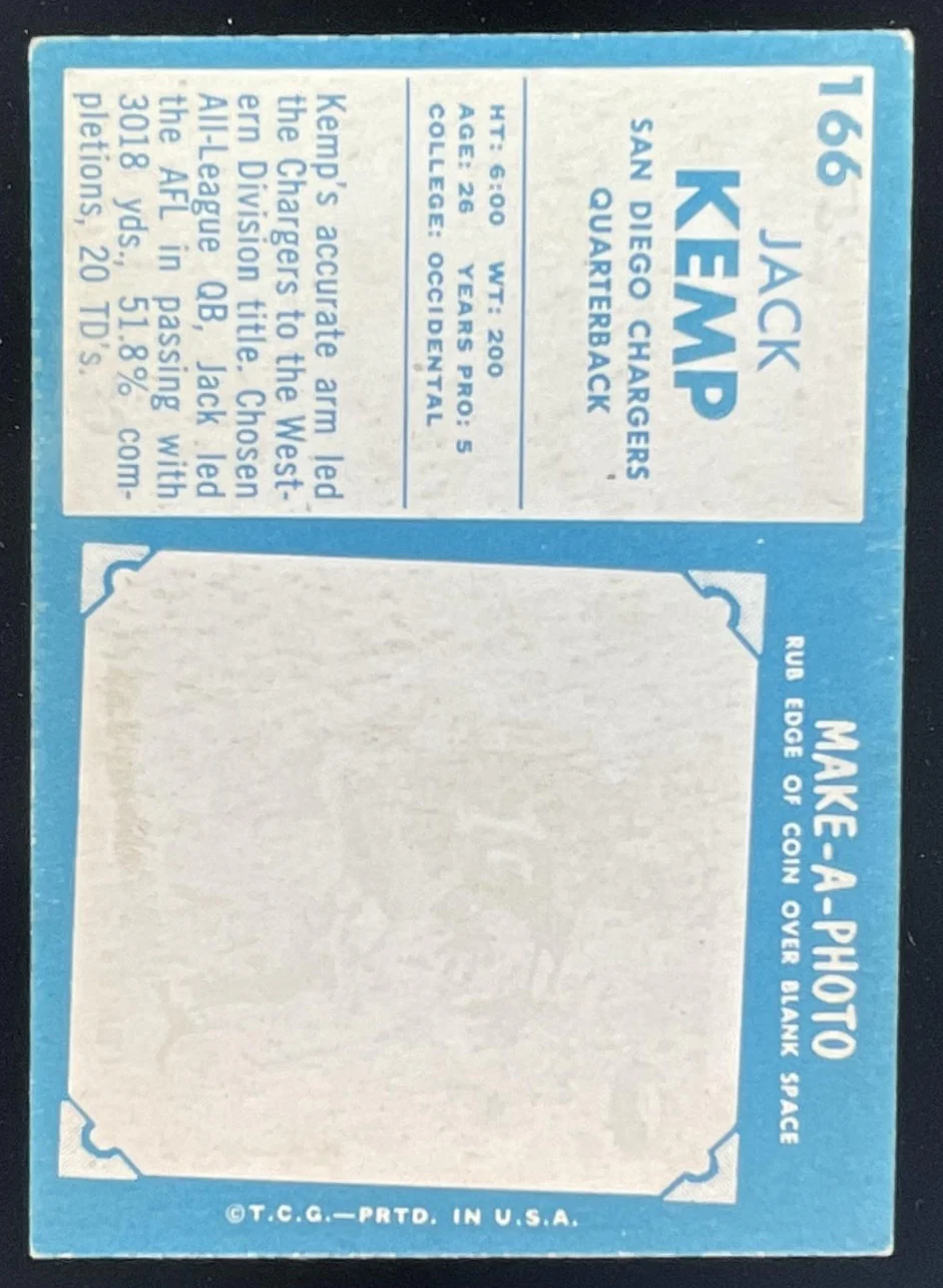 1961 Topps #166 Jack Kemp - Image 2