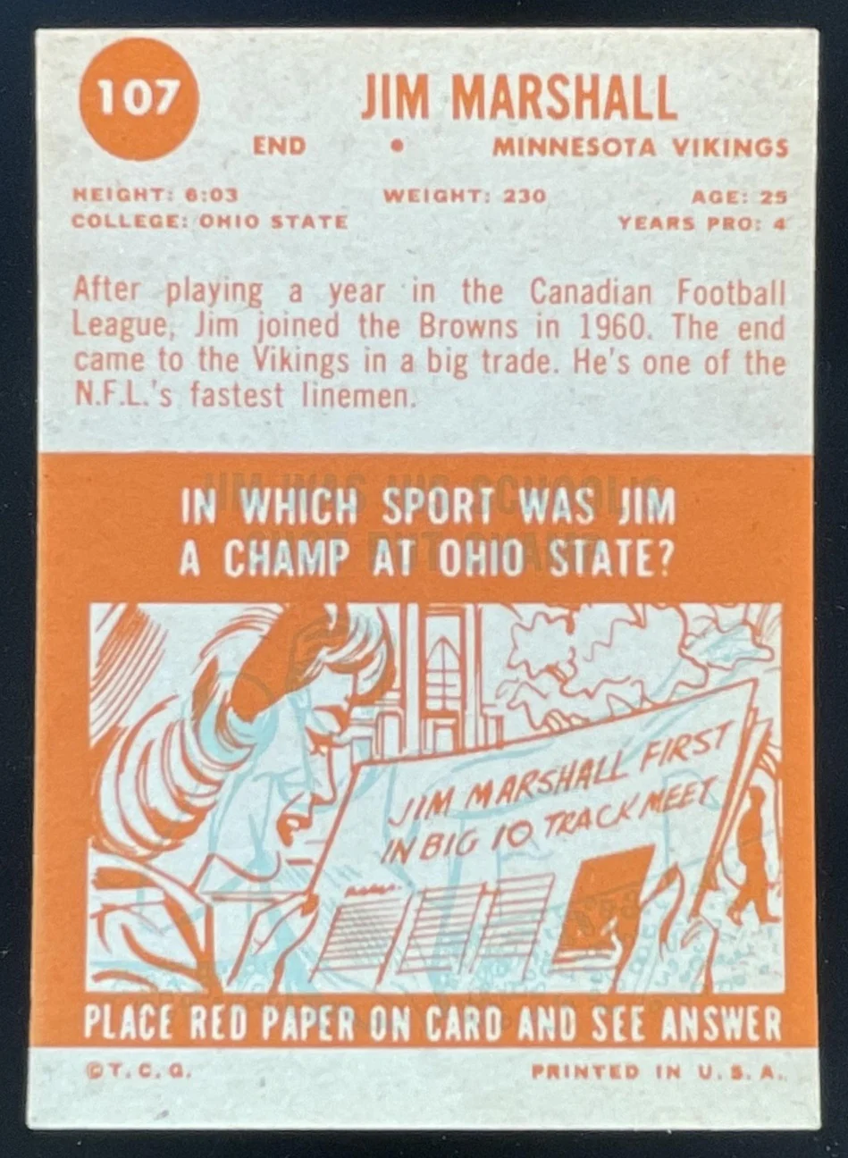 1963 Topps #107 Jim Marshall RC - Image 2