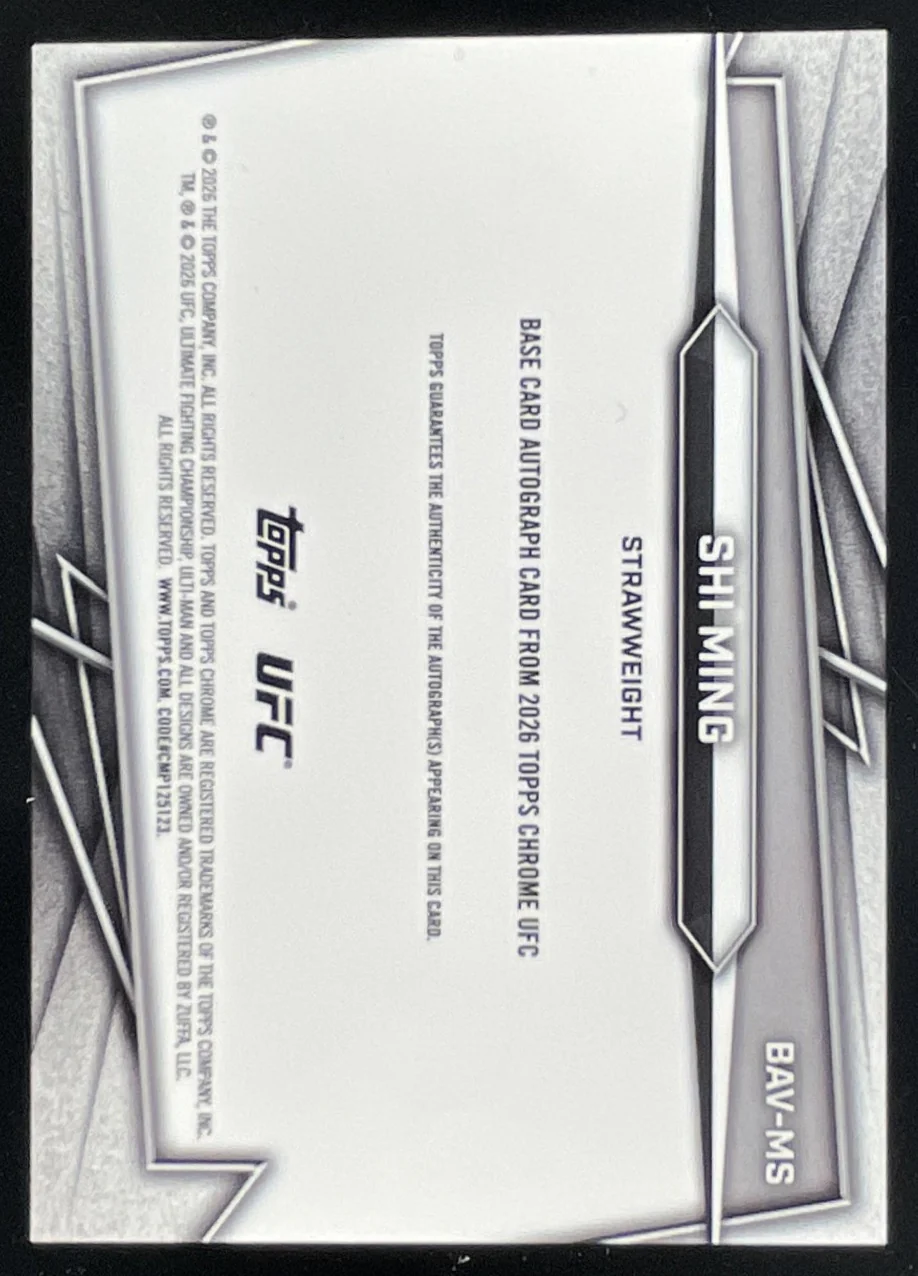 2026 Topps Chrome UFC Autograph Orange Refractor #BAV-MS Shi Ming RC Auto /25 - Image 2