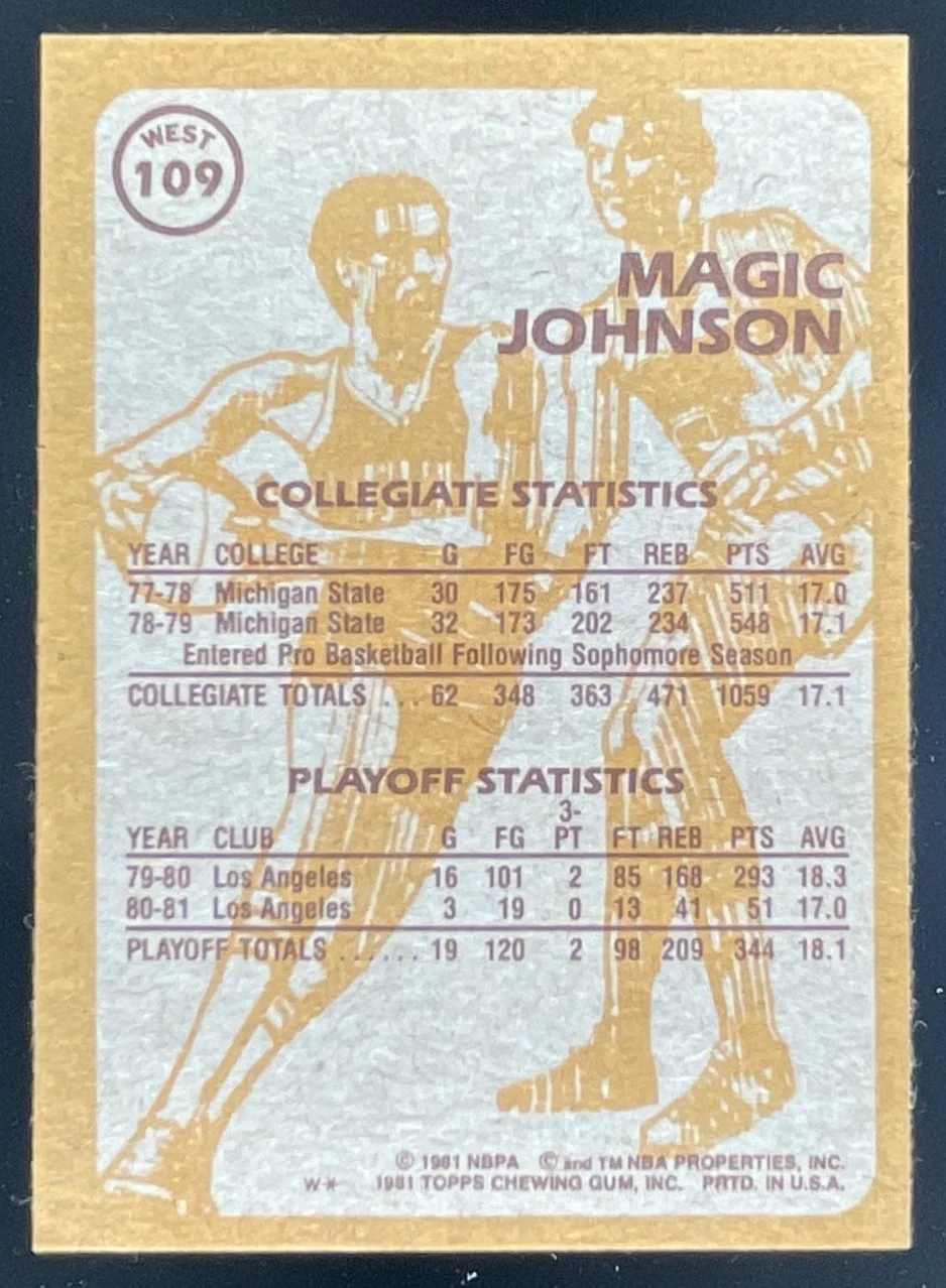 1981-82 Topps #W109 Magic Johnson - Image 2