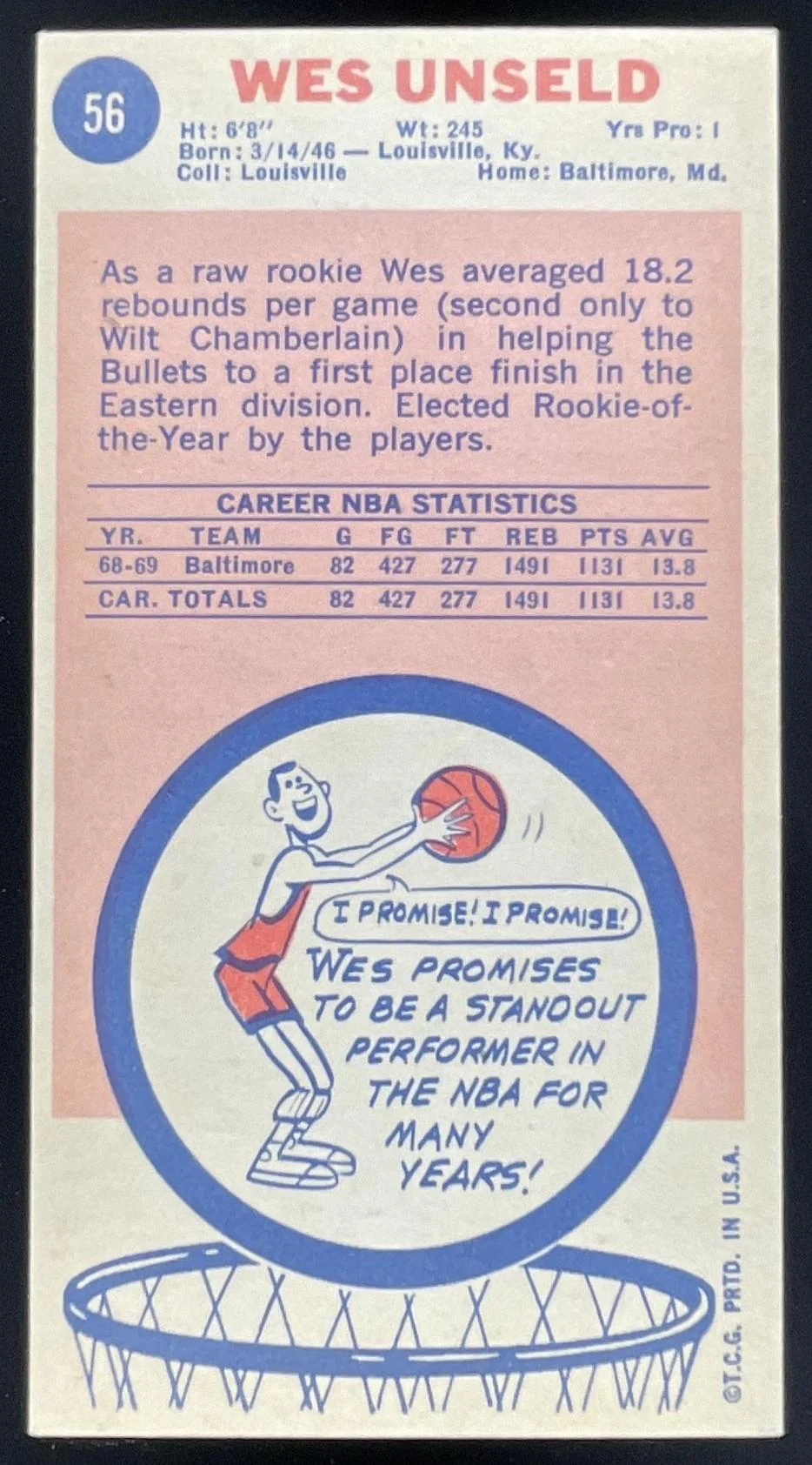 1969-70 Topps #56 Wes Unseld RC - Image 2