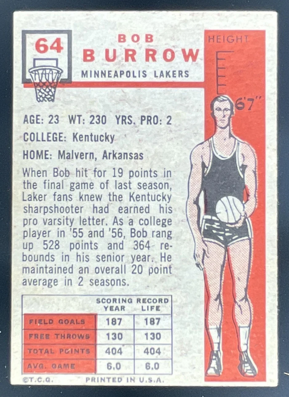 1957-58 Topps 1957 Topps #64 Bob Burrow RC - Image 2