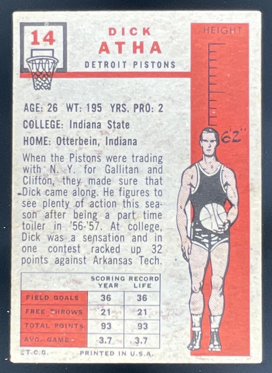 1957-58 Topps 1957 Topps #14 Dick Atha RC - Image 2
