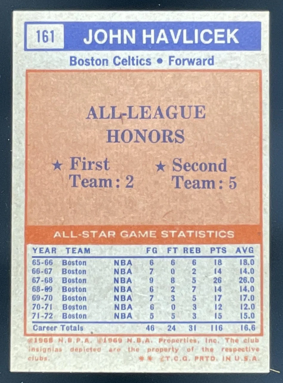 1972-73 Topps #161 John Havlicek All-Star - Image 2