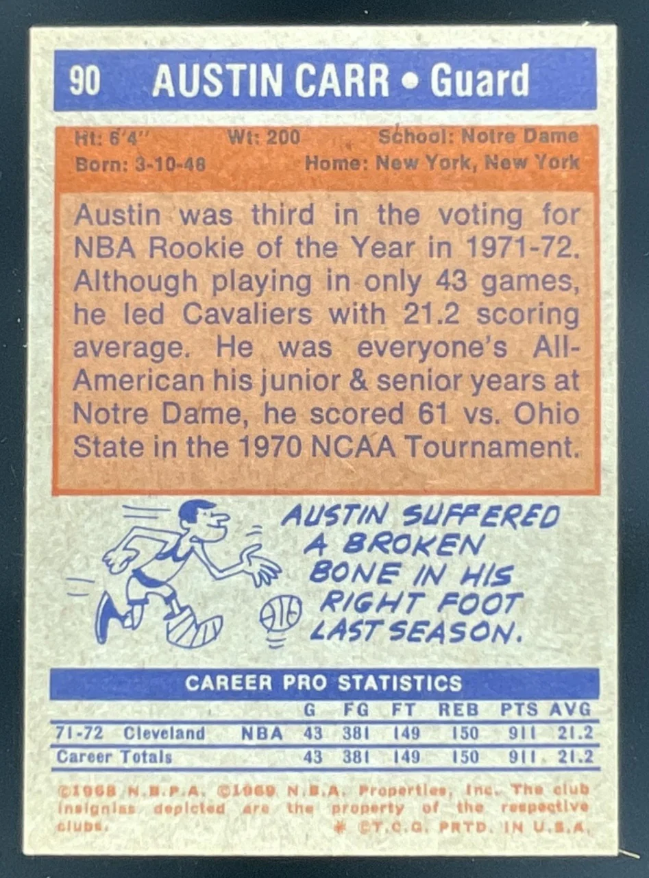 1972-73 Topps #90 Austin Carr RC - Image 2