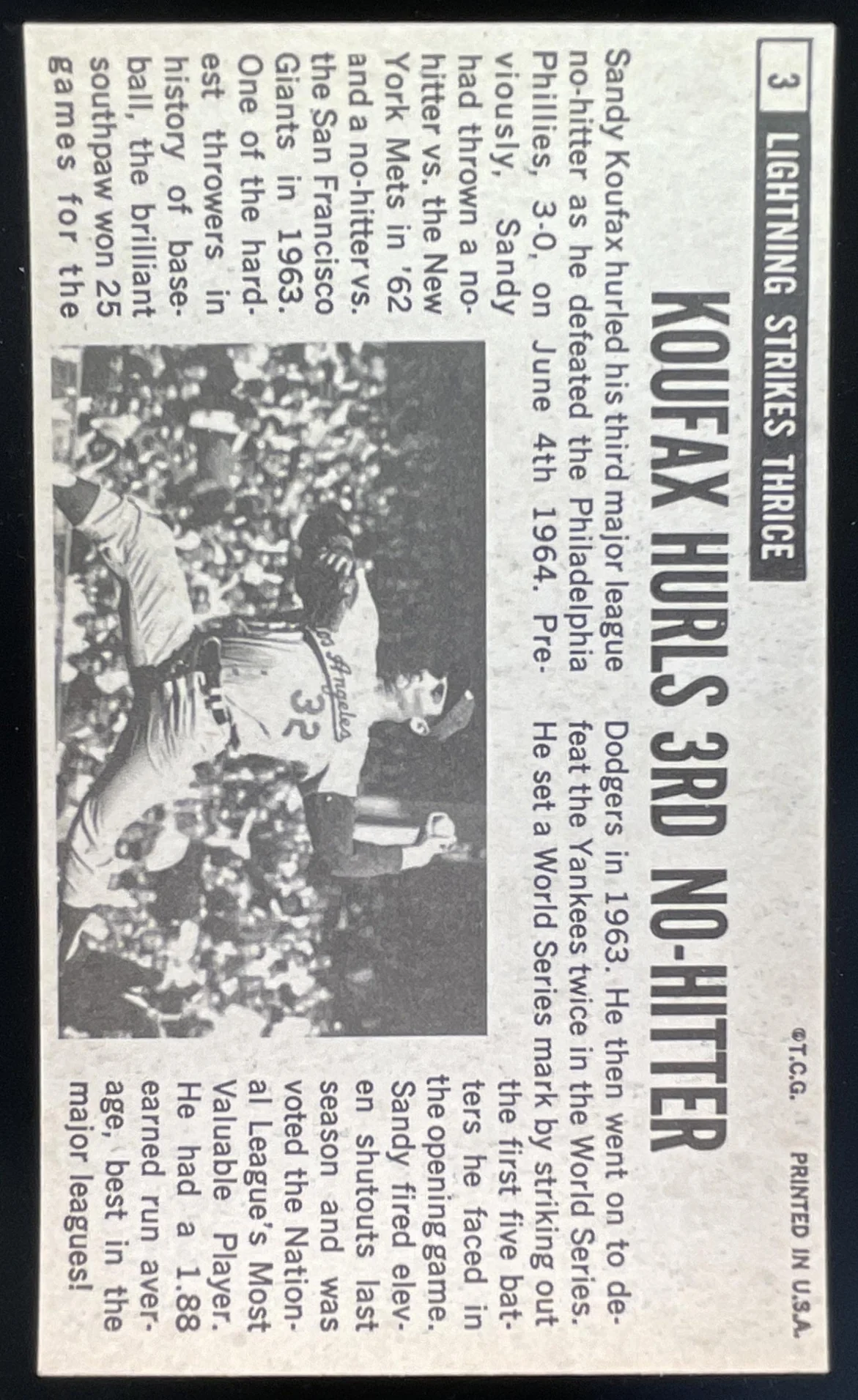 1964 Topps Giants #3 Sandy Koufax - Image 2