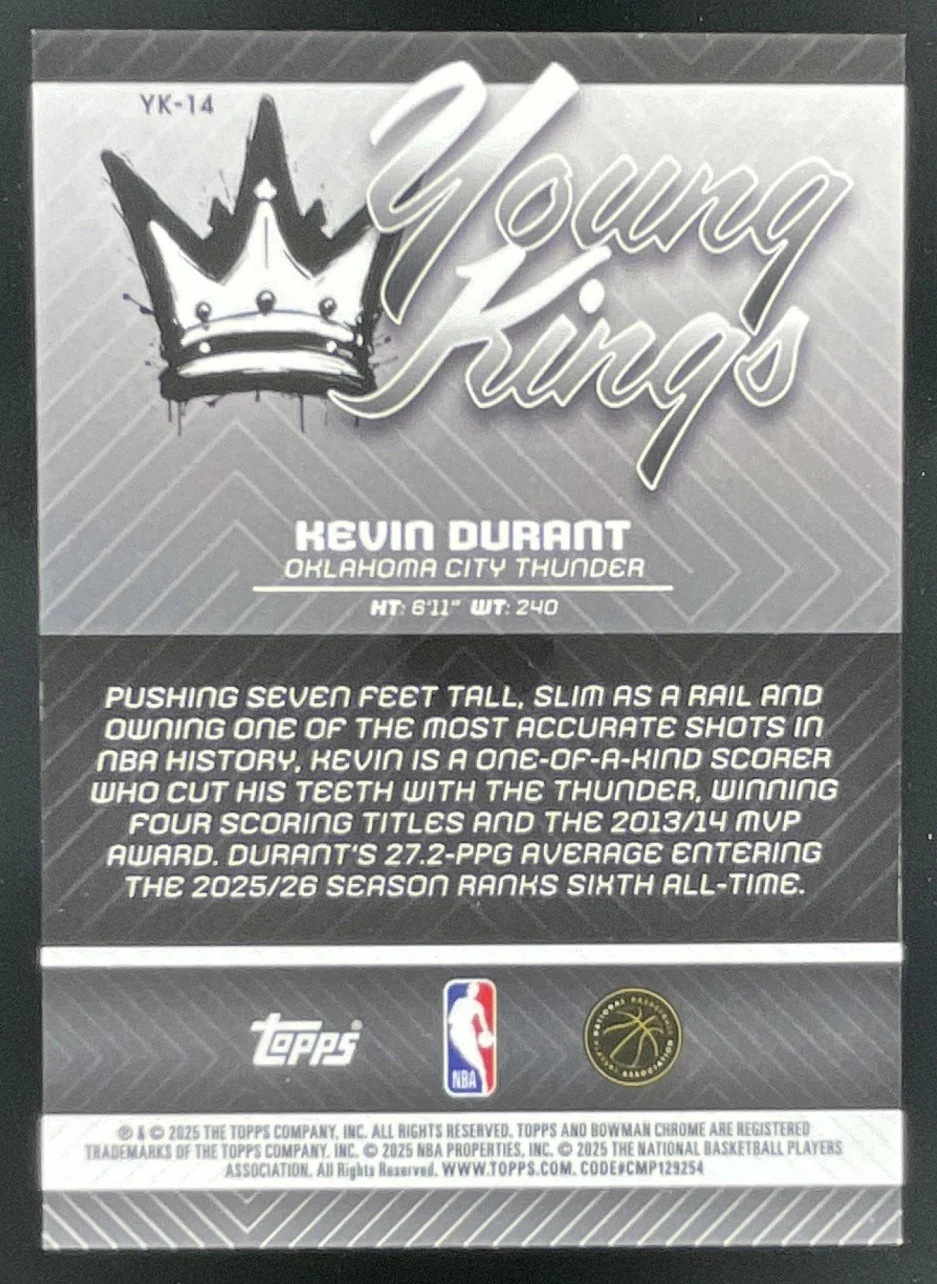 2025-26 Bowman Chrome Young Kings Mini Diamond Refractor #YK-14 Kevin Durant - Image 2