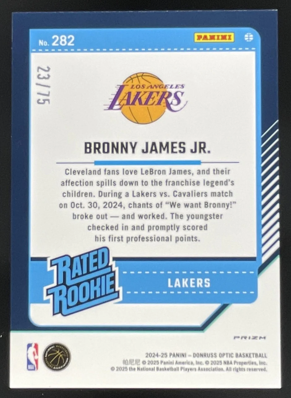 2024-25 Donruss Optic Fast Break Red #282 Bronny James Jr. RC Rated Rookie /75 - Image 2