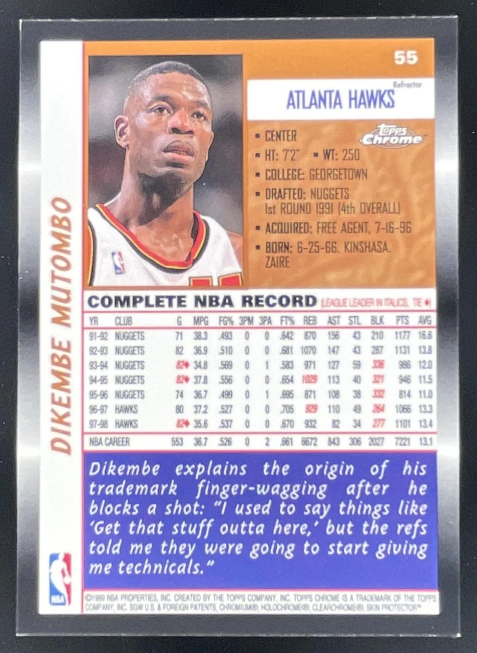 1998-99 Topps Chrome Refractor #55 Dikembe Mutombo - Image 2