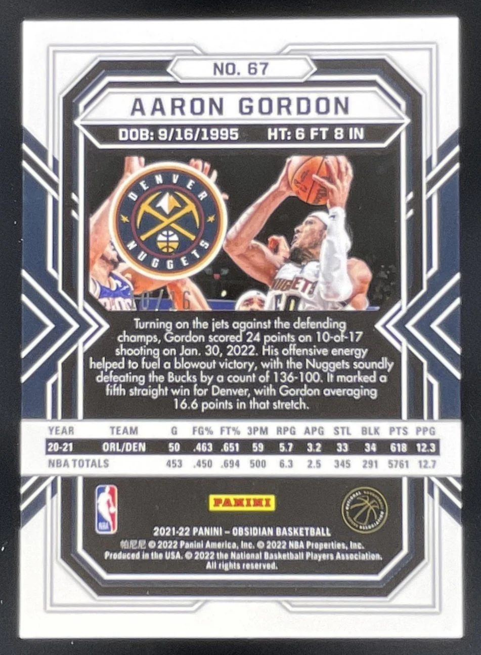 2021-22 Panini Obsidian Electric Etch Blue FOTL #67 Aaron Gordon /16 - Image 2