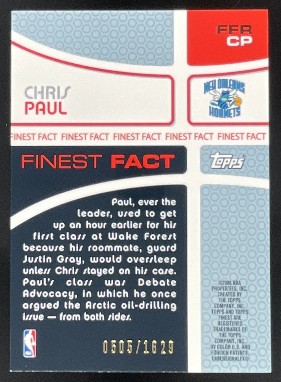 2005-06 Topps Finest Fact Relics #FFR CP Chris Paul /1629 - Image 2