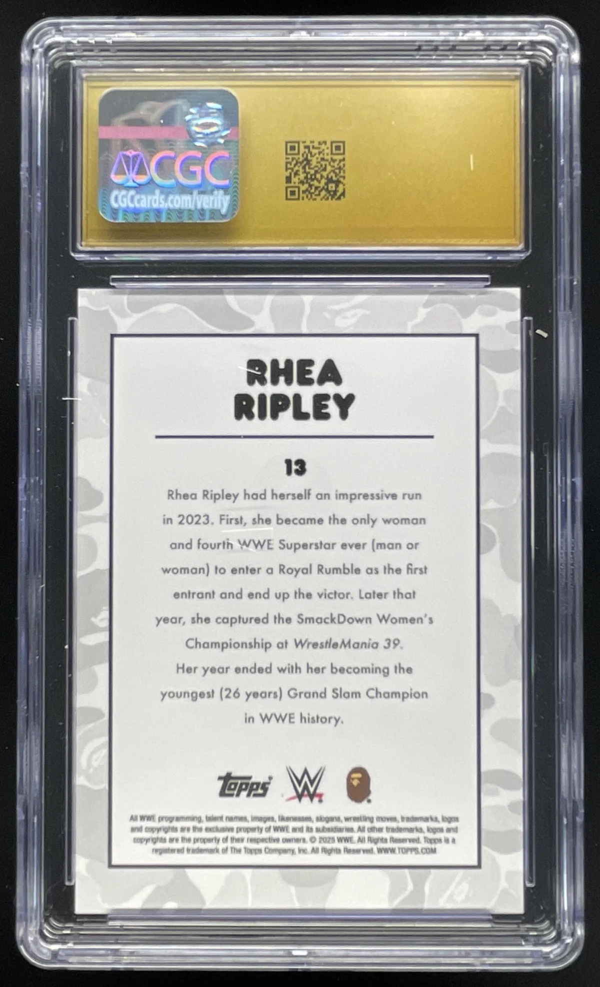 2025 Topps WWE x Bape Pink Camo #13 Rhea Ripley /25 CGC 10 - Image 2