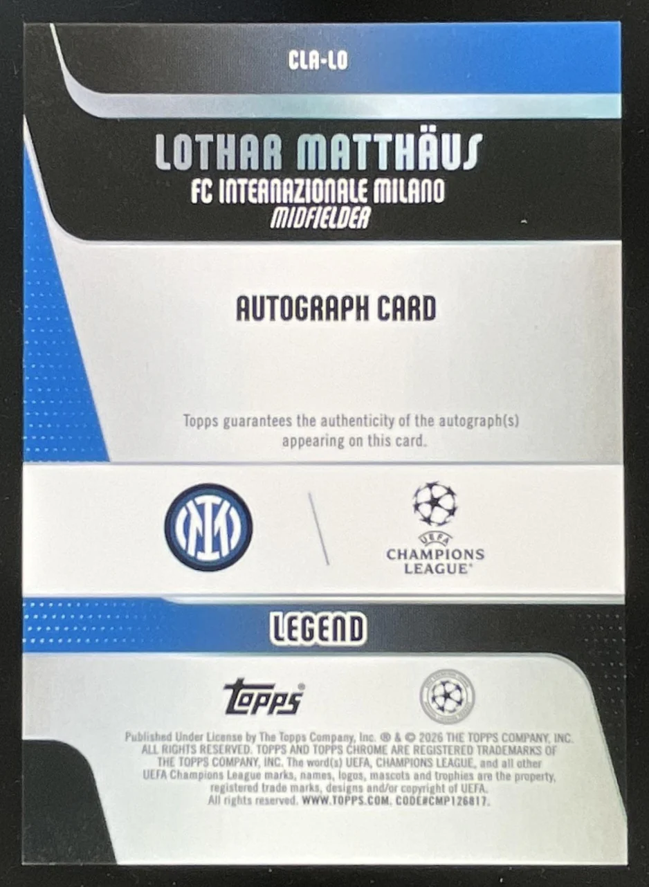 2025 Topps Chrome Legends First 11 Refractor #CLA-LO Lothar Matthaus Auto /11 - Image 2