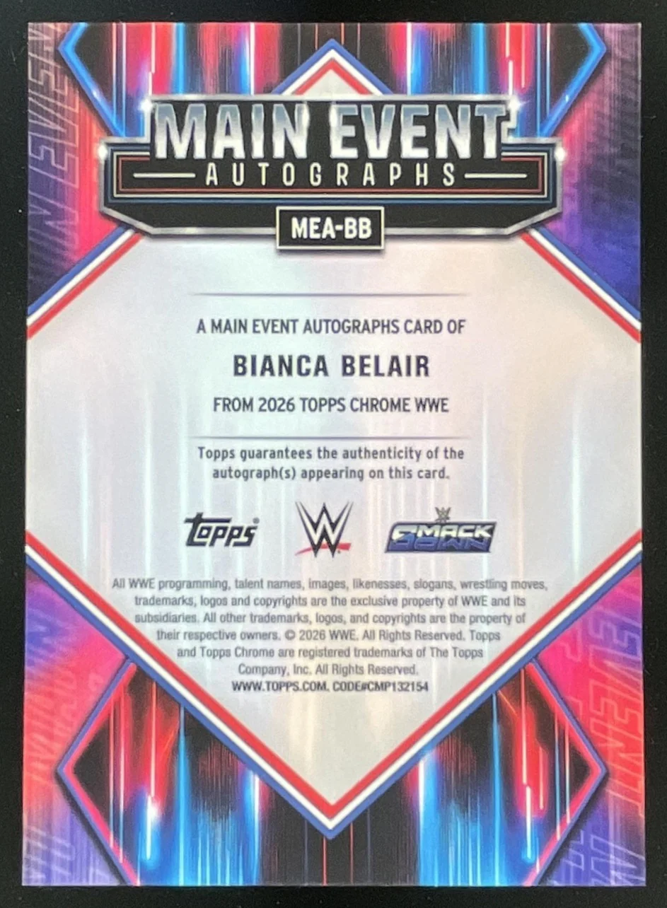 2026 Topps Chrome WWE Sapphire Main Event Black #MEA-BB Bianca Belair Auto /10 - Image 2