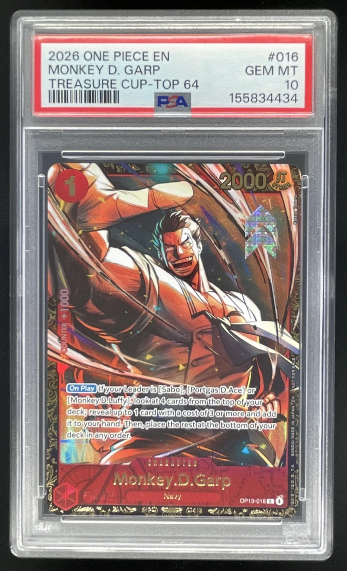 2026 One Piece EN Treasure Cup Top 64 #016 Monkey D Garp PSA 10