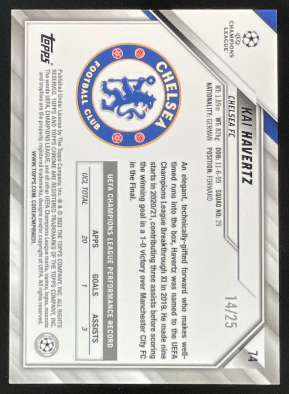 2021 Topps Chrome UEFA Champions League Orange Refractor #74 Kai Havertz /25 - Image 2