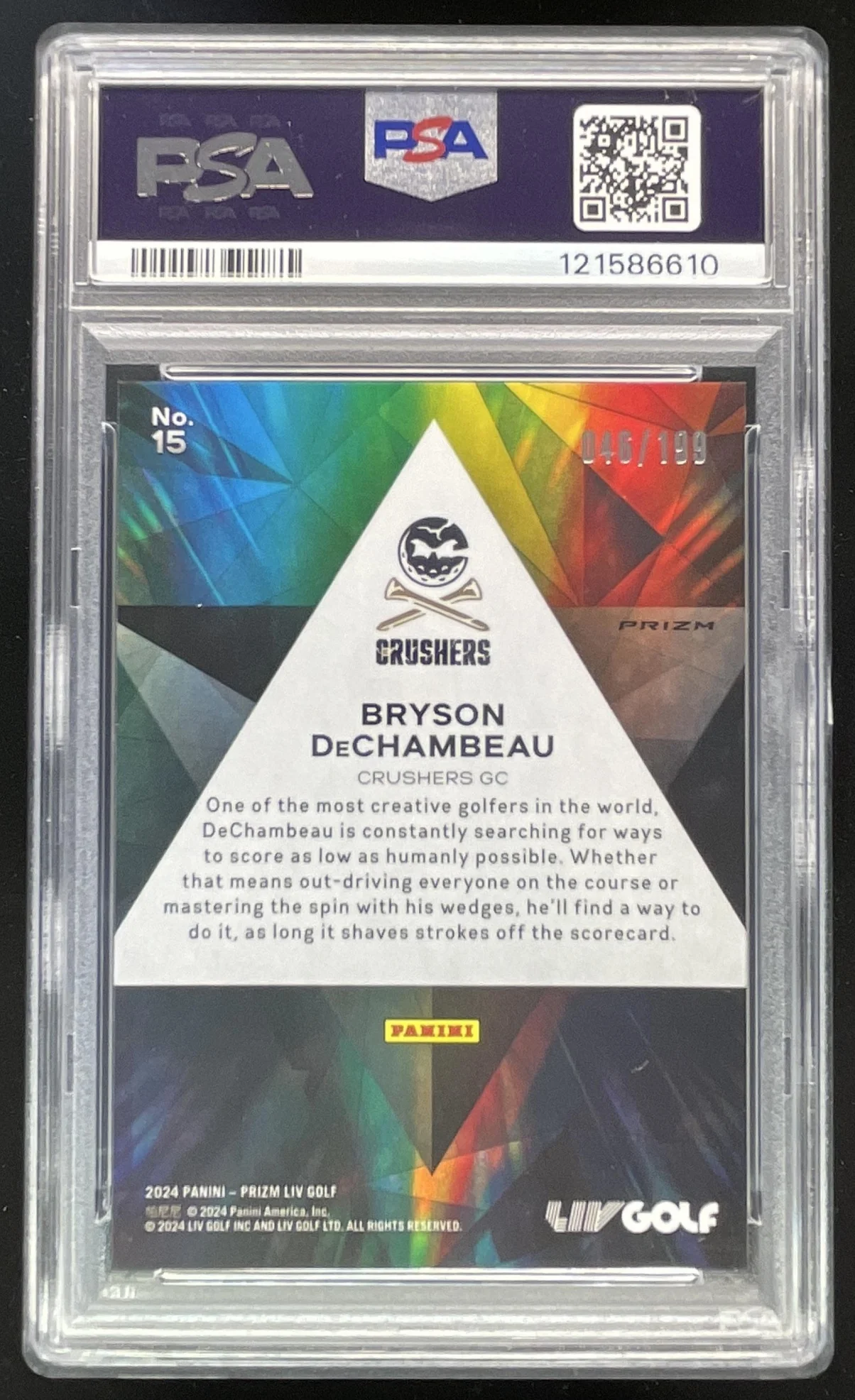 2024 Panini Prizm LIV Prizmatic Teal Prizms #15 Bryson DeChambeau /199 PSA 10 - Image 2