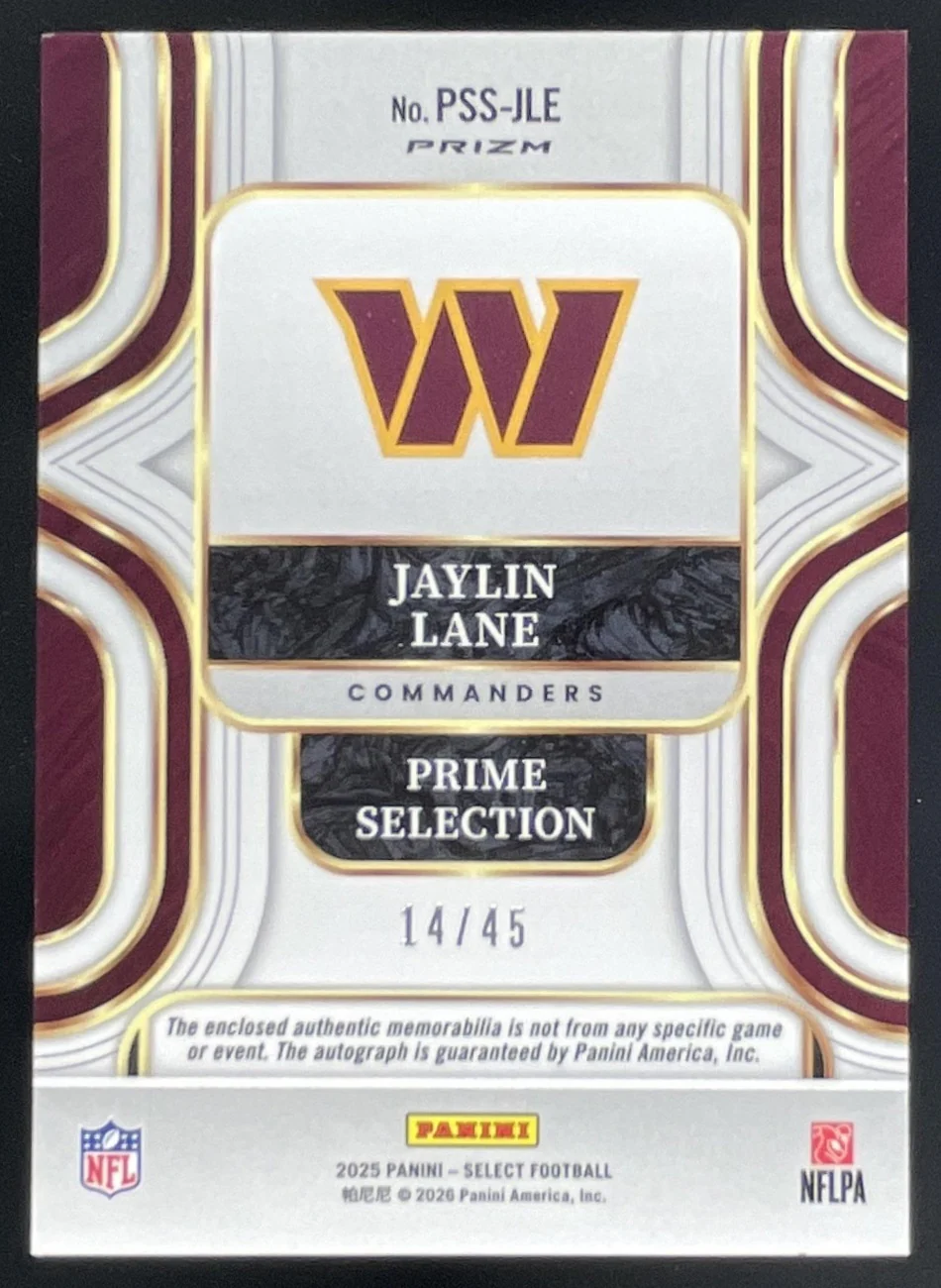 2025 Select Prime Selections Neon Orange Pulsar #PSS-JLE Jaylin Lane Auto /45 - Image 2