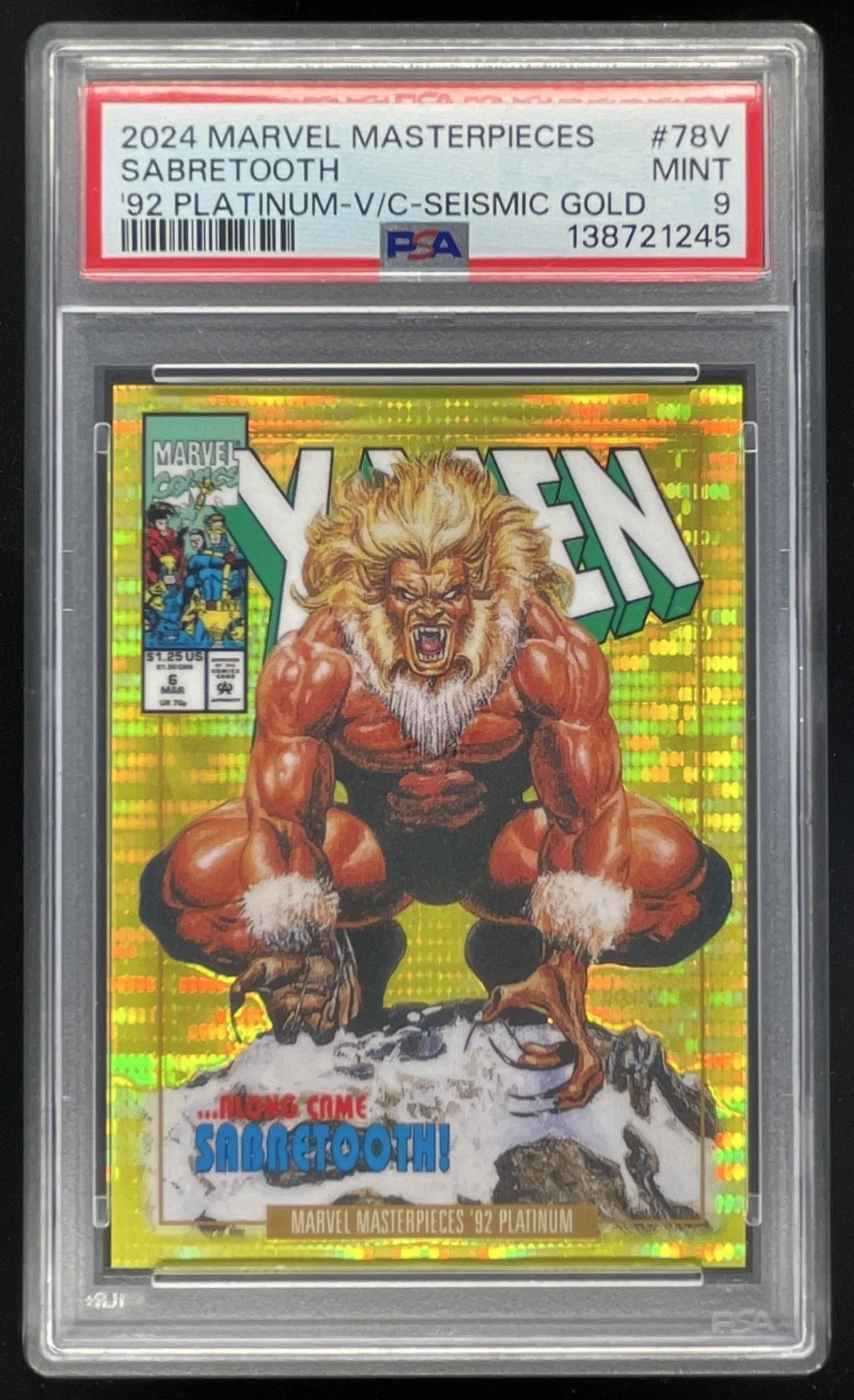 2024 UD Marvel Masterpieces '92 Variant Cover Seismic Gold Sabretooth /92 PSA 9