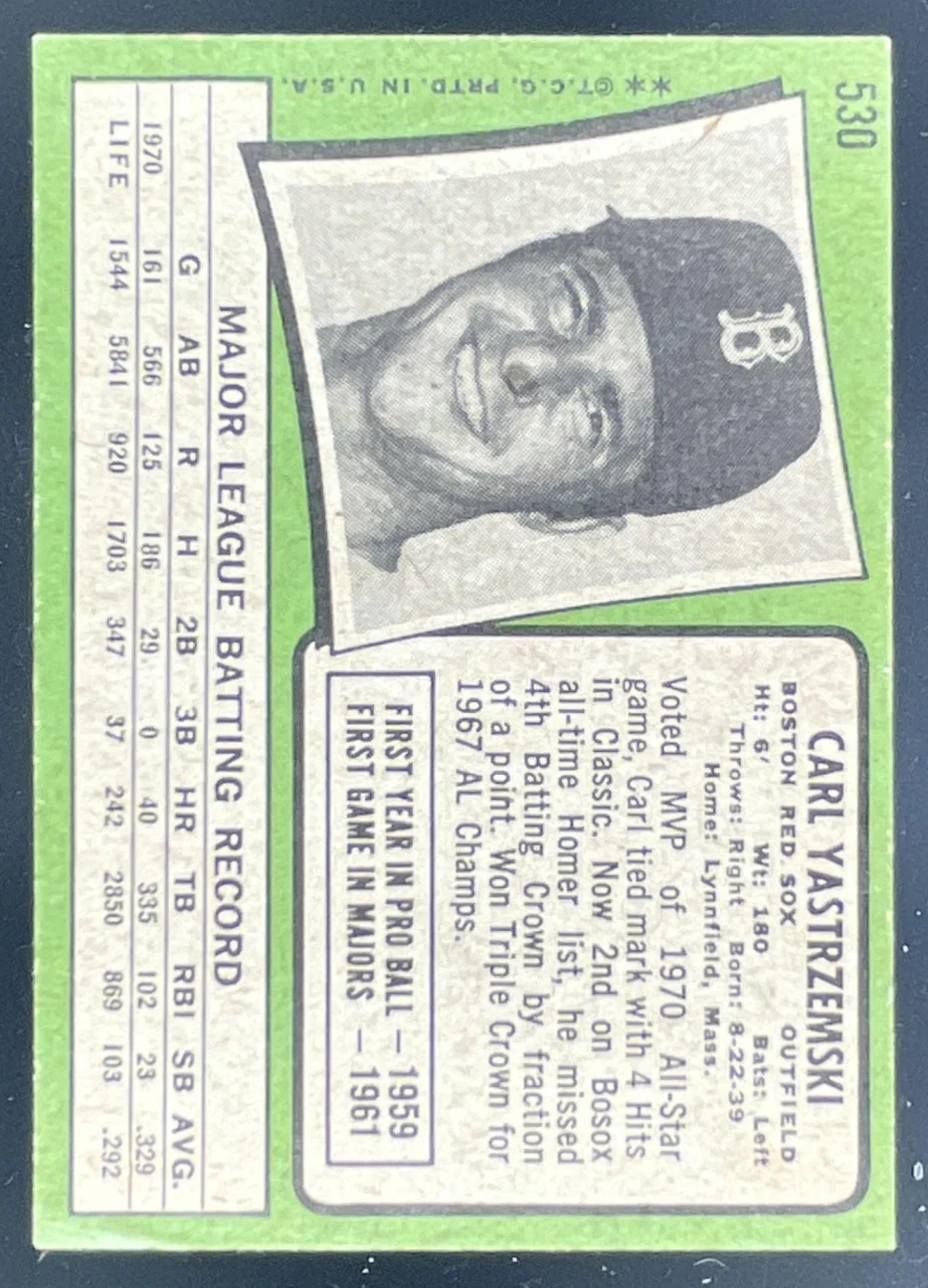 1971 Topps #530 Carl Yastrzemski - Image 2